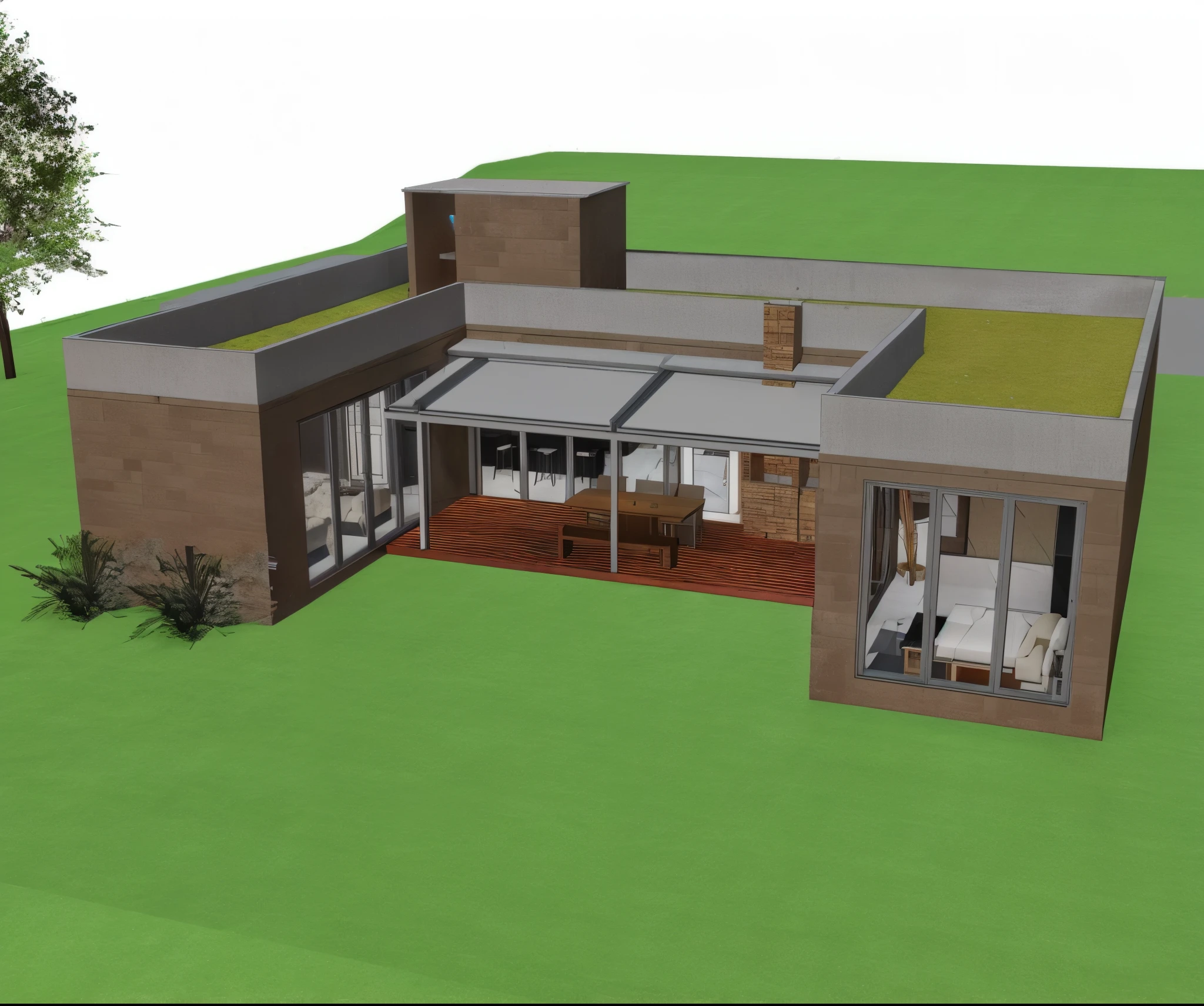 a rendering of a house with a courtyard and a covered patio, Casa Conceito, architectural visualisation, 3D-rendering, 3D rendering, Modelo 3D renderizado, architectural render, Modelo renderizado 3D, tiro largo, digital render, Detailed rendering, 3d renderizado, 3 d renderizado, 3 d renders, Casa passiva, conceito realista, isometric vision, ultra realistic rendering.