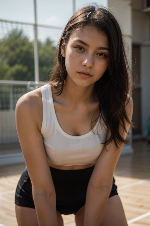 photography of a 20yo woman, perfect face, in badminton court
