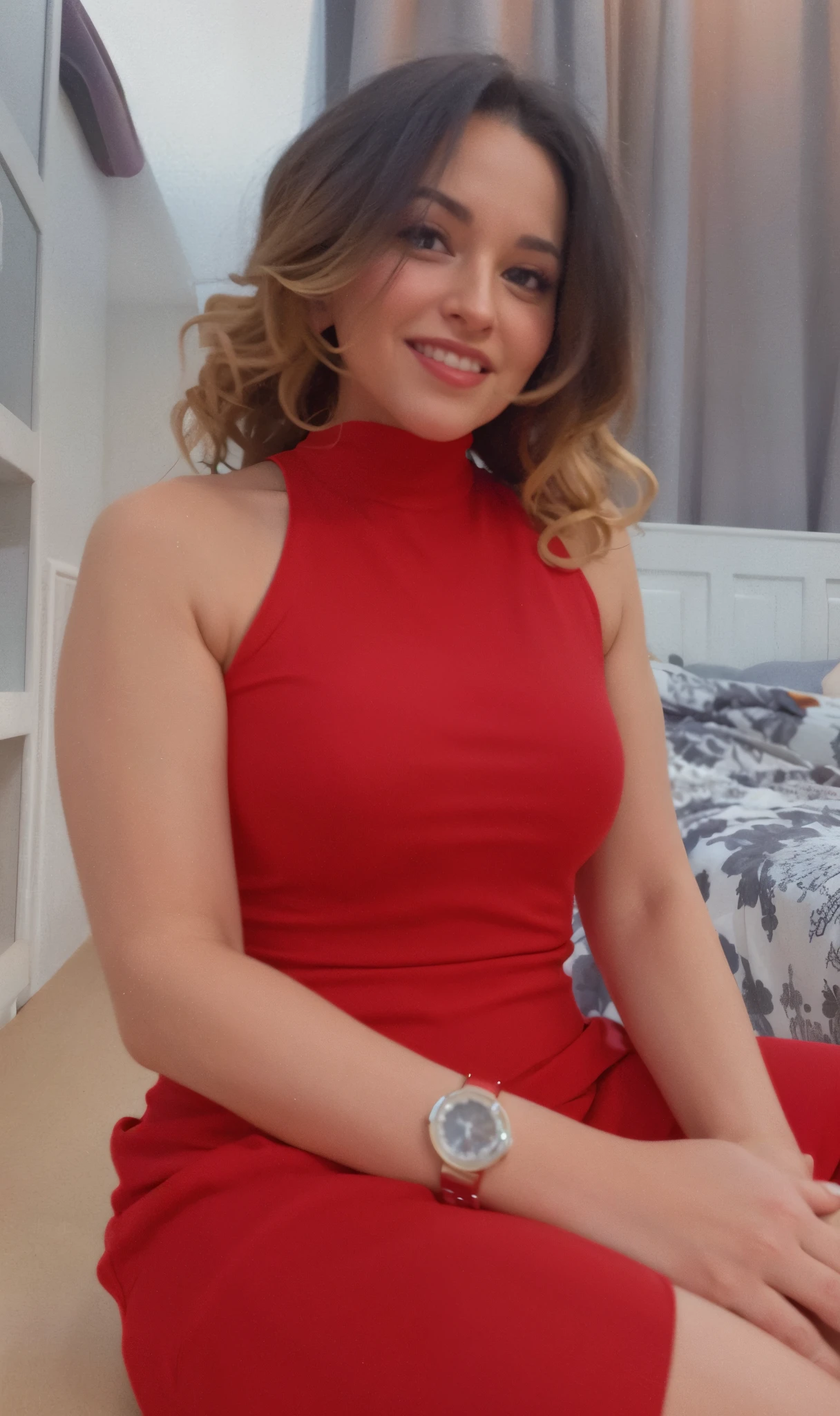 There is a woman in a red dress sitting on the bed, profile picture, Holy Bruce, Wear a red dress, Wear a red dress, In a red dress, profile picture, profile pic, 1614572159, Taken in 2 0 2 0, Lorena Afriezes, Ekaterina, With a seductive smile, profile picture