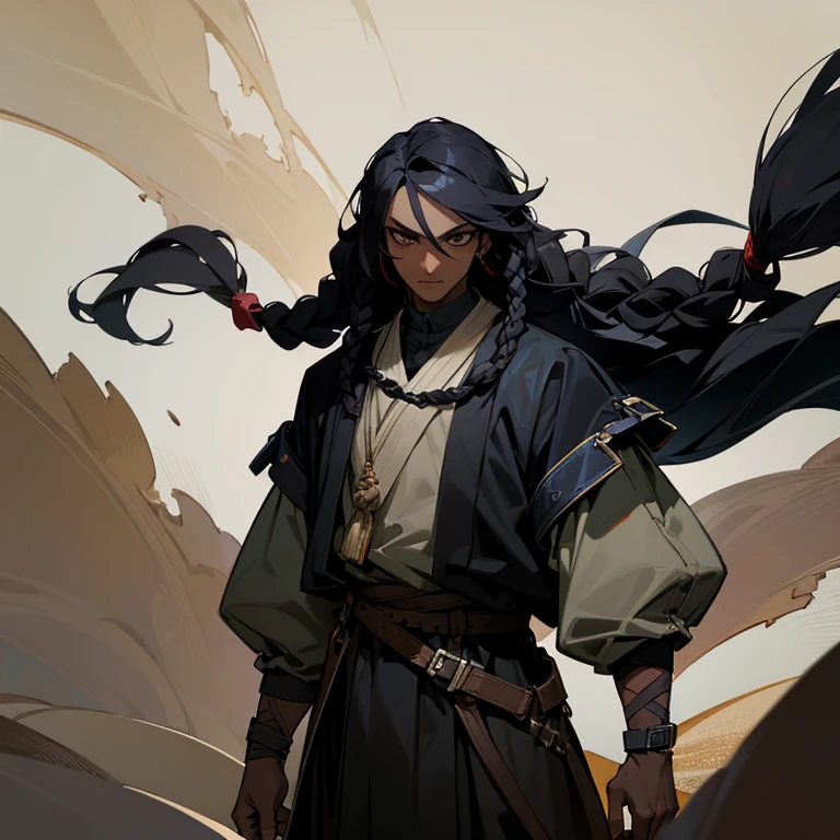 Tall, black braided hair, masculine,dark skin,jjk art style, looking at viewer