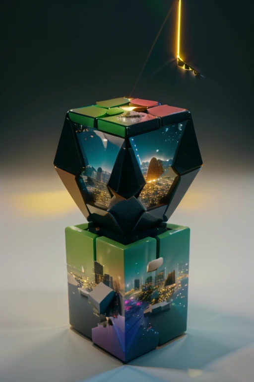 01_Three-dimensional abstraction, consisting of many blocks - cubes, pixels, multi-colored, glowing, bright, pixel blocks. In three-dimensional projection, these blocks form bizarre isometric shapes, there is a foreground, middle, and background. Isometrics. The painting depicts a three-dimensional geometric shape, a flower, a lotus, and a lily. The cubes emit a faint colored glow: geometry, stereometry , three-dimensional images, and geometric patterns. The main image is an isometric flower.
02_Style, volumetric cubism, supermatism, abstraction. Bright color painting, restrained color scheme, artistic style, 3D execution.
03_ 3D render. Visualization of a 3D scene. Highest quality, masterpiece. Cinematic quality, the film "Pixels". Sharp image. Correct isometry. Harmonious color scheme. HD quality 8K. High image quality, | Ultra HD | Full HD, cinematic rendering, 3D visualization - a masterpiece, TOP computer graphics ART. 8K rendering unity, motion capture, dark lighting, heavy shading, and great detail. (bright, photorealistic, realistic, dark, sharp focus, 8K).