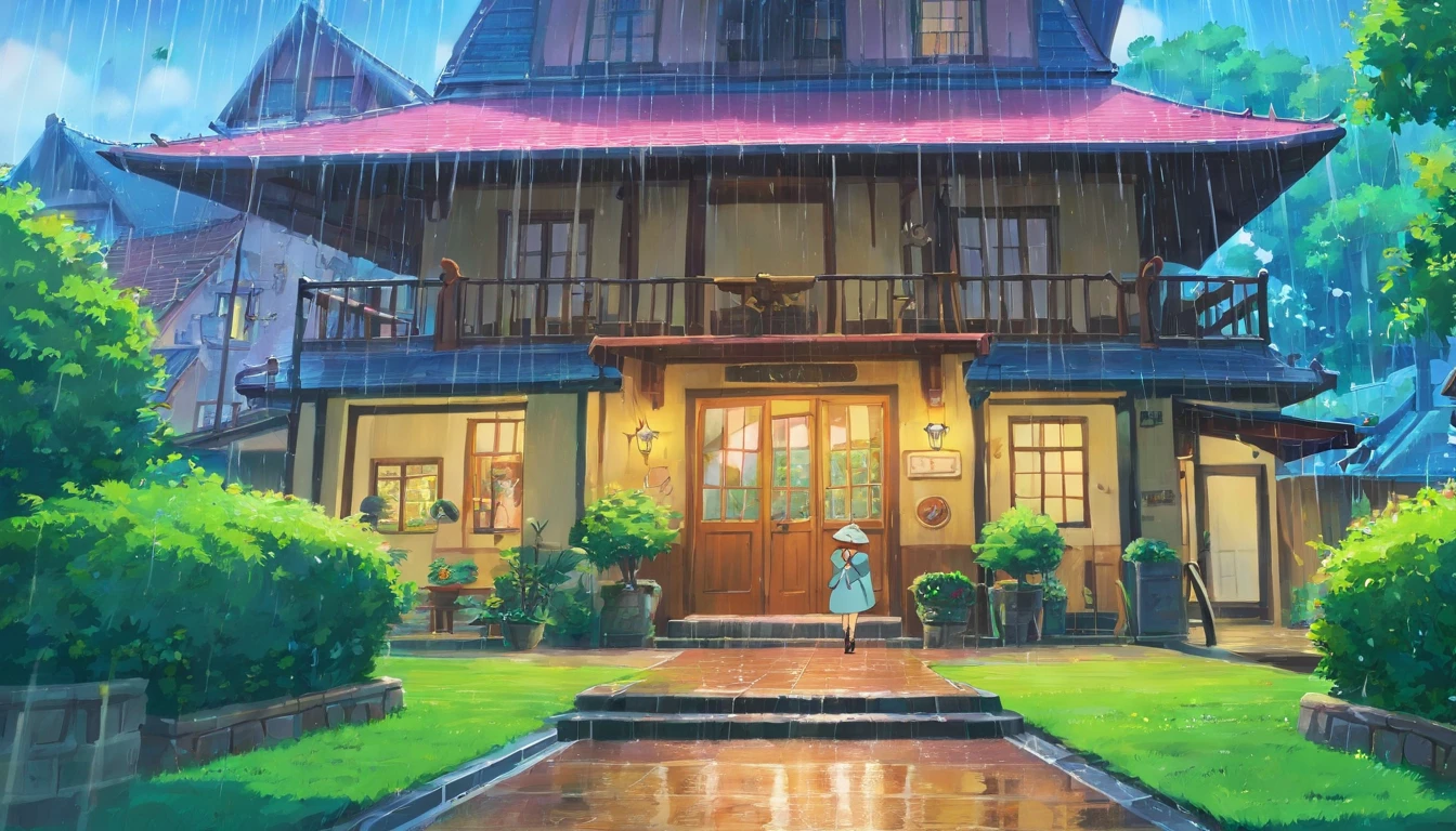 outside of house,and it is raining