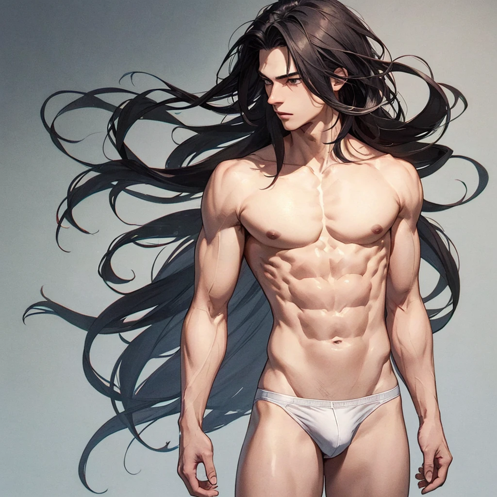 of a guy，perfect bodies，White，Cartoony，bareness，combats，long whitr hair，年轻，High quality，tmasterpiece，Not an inch