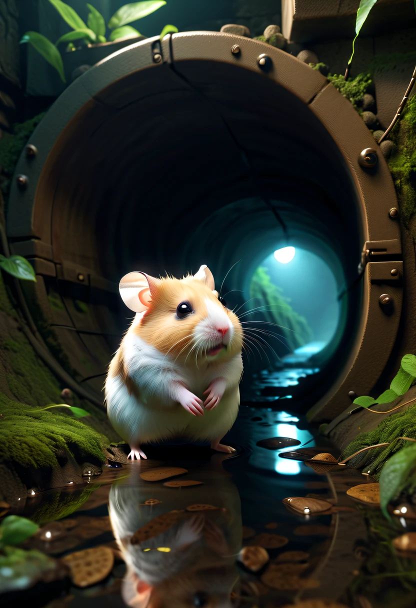 (future hamster:1.3),tmasterpiece，Basic Quality，realistically，offcial art，The content is very detailed，tmasterpiece，Best quality，（The is very detailed的 CG unified 8k 壁纸），（Best quality），（The best illustrations），（The best shadow），Very detailed pictures，（8K，Best quality），A stream flows through an abandoned tunnel，Mechanical hamster in the stream，cyberpunk hamster，sci-fy，Gothic，hyper realisitc，（Luminous illumination， ambientlighting）， chilly， gloomily， magical，