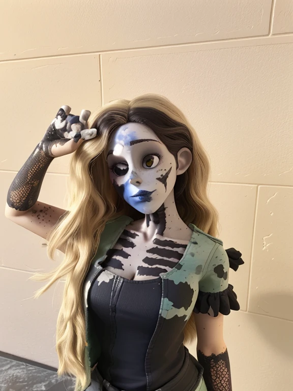 Mujer araffe con un vestido de cuero negro y una pintura facial de esqueleto., Chica esqueleto, mitad mujer mitad esqueleto, Pintura de cuerpo entero, Pintura de cuerpo entero, Painting of corpses, Corpse Bride Style, mirada aterradora, Cuerpo pintado con fluido negro, Personaje de anime; Arte de cuerpo completo, Zombi inquietantemente hermoso, pintura corporal, Reina Esqueleto Santa, Pintura corporal profesional, Estilo aterrador