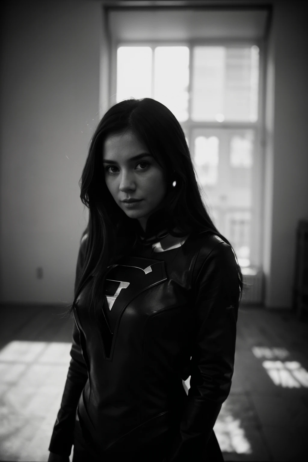 Super Girl, by Anna Dittmann, deep photography, Ilford HP5 film, crushed blacks, depth of field, dark photo, film grain, shadows, natural light