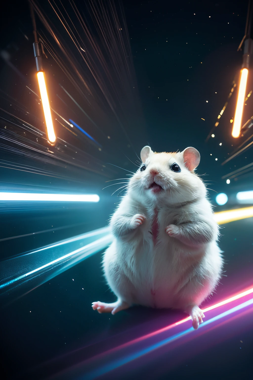 In the distant future,There is a cute hamster。Hamsters are short and strong,The fur is very smooth,Have a pair of smart and curious eyes。Hamsters live in an era of rapid development of smart data,We face unprecedented challenges every day。 One day,Hamster accidentally breaks into mysterious cave,tas'All kinds of high-tech equipment are available。Machine near hamster,Suddenly a light flashed,Hamster is transported to a world full of futuristic technology。 In this world,An encounter between ethereal artwork and ancient manuscripts。Mysterious algorithms and delicate calligraphy strokes bridge the past and future。A huge clock suspended in mid-air,gear exposed,Demonstrating the complexity of AI decision-making。Floating data ball flashing in the background,Hints at the ubiquity of big data and its relevance to personal privacy。 In this world,There is a group of people from different fields、Hamsters on different backgrounds。hamster's's facial features are intricately drawn,Highlights Hamster'Humanity in an automated world。The hamster also saw himself,hamster'There was a sparkle of determination in his eyes,My nose smelled something new,Beards dance to the rhythm of the future。 The world is filled with displays of artistic talent,Artist creates stunning artwork of unparalleled quality。These artworks feature stunning authentic details and vibrant colors。They use ultra high definition resolution,Capture every detail with unprecedented clarity。They also use HDR technology,Illuminate the scene with a dynamic range of brightness,Emphasize the interplay between light and shadow。 Out-of-this-world artwork seamlessly blends graphic elements with futuristic dystopia。Artist injects science fiction color,depicts a bustling city,Filled with giant holographic billboards and robots,Can navigate appropriately in augmented reality。The whole scene is enveloped in an unforgettably beautiful atmosphere,full of awe and fear。 The color palette of this world is surreal and vibrant。artist blends cool blues and radiant purples with iridescent textures of neon green。Subtle gold accents brighten the scene,Symbolizing the indomitable spirit of innovation。 In this world,Lights illuminate every corner。Soft, A charming light illuminates every subject,Show your suffering on your face。 in this uncertain future,Hamster decides to embark on an artistic journey。Hamsters delve deeper into this mysterious world,Go find amazing art and smart tech devices。The hamster hopes to survive this journey,Summary of the Hamster Mystery'Technology journey,Evoke feelings of contemplation and wonder。 Hamsters have smooth and tough hair,A pair of smart eyes sparkling with curiosity and determination。His claws are strong and strong,Can easily manipulate surrounding objects。His tail is short and flexible,Help him maintain balance in small spaces。 In this world full of future technology,Hamsters show amazing adaptability。He jumps flexibly between various high-tech equipment,Use your own wisdom to operate them skillfully。His nose keenly smells the fluctuations in the data stream,Ears capture conversational sounds from artificial intelligence。 In this world,Ogura also discovered his special ability。His eyes can capture the truth hidden behind the data,Ears can hear the melody of the future。His nose can sense impending danger,The tail can guide him to find a way out of the chaos。 Interact with various future technologies,The hamster gradually understood the rules of this world。He learned how to use his abilities to communicate with artificial intelligence,How to interpret the meaning behind the data。He also discovered his value in the field of automation,and one’s own responsibility and mission to the world。 on this artistic journey,Hamsters not only understand future technological developments,I also got to know my inner world。He knows his courage、Wisdom and responsibility,These are his greatest assets when facing future challenges.。