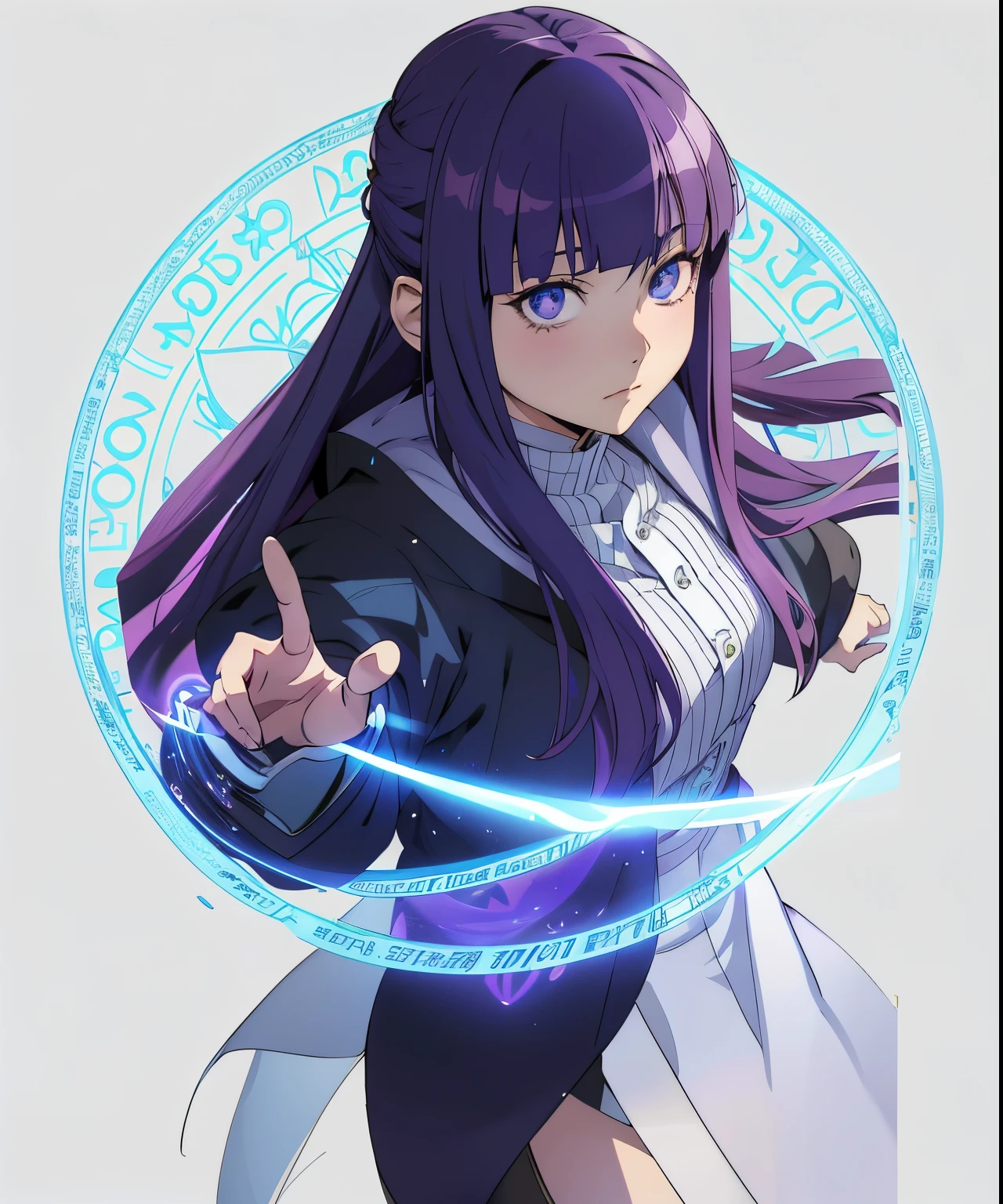 anime girl with purple hair and blue eyes holding a blue circular object, hinata hyuga, shalltear from overlord, ufotable art style, anime moe artstyle, with index finger, marin kitagawa fanart, best anime 4k konachan wallpaper, inspired by Munakata Shikō, anime style like fate/stay night