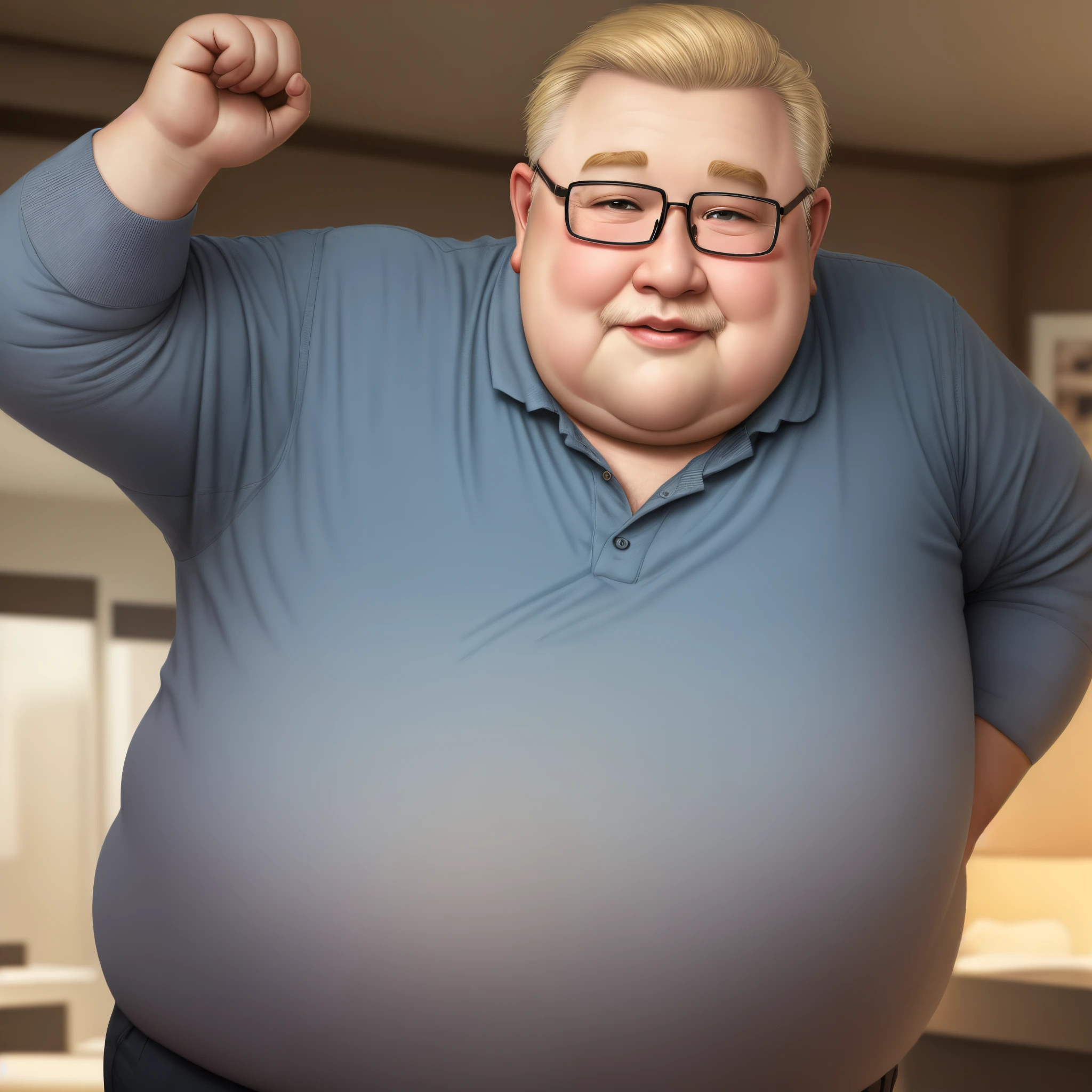 blonde glasses old man obese