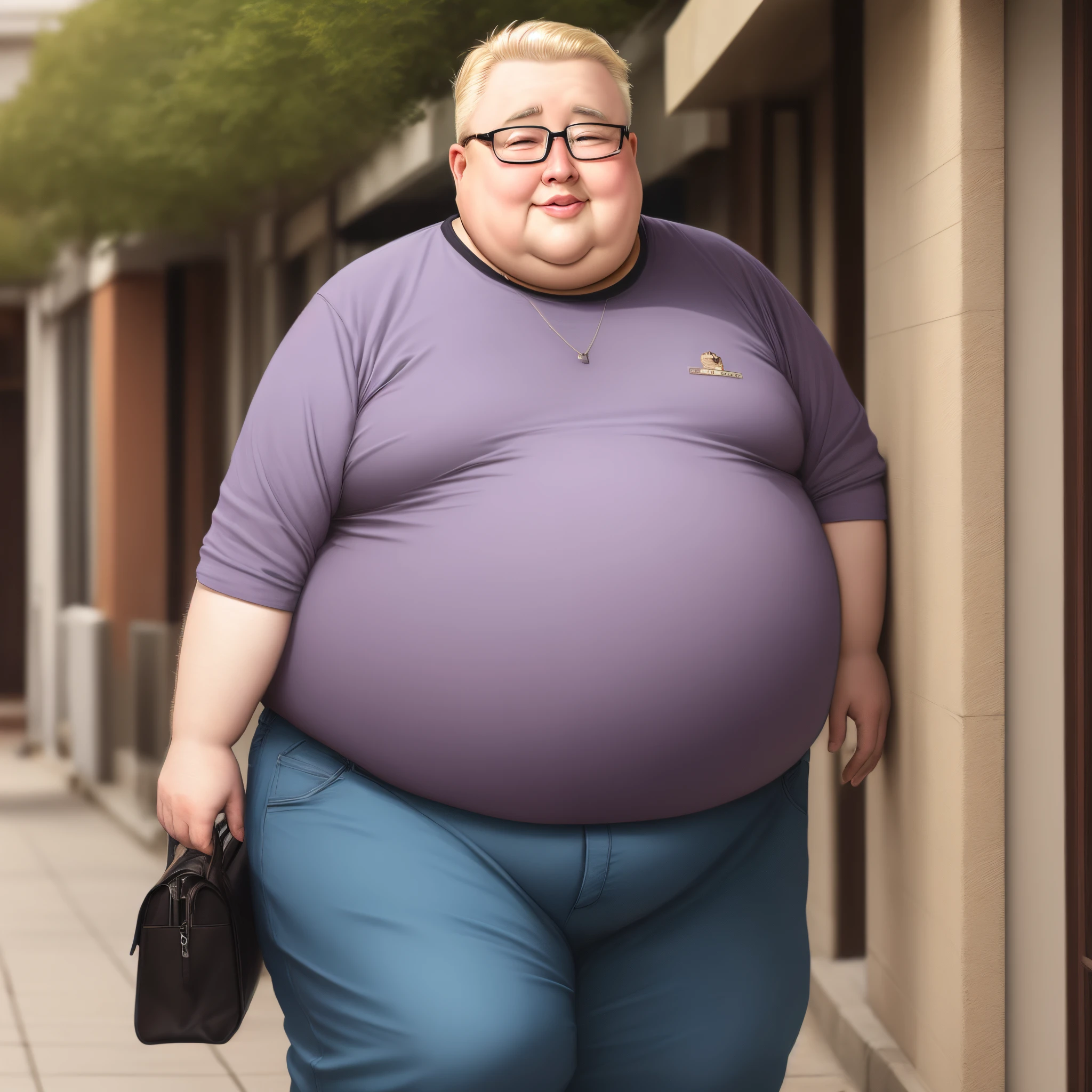 blonde glasses old man obese
