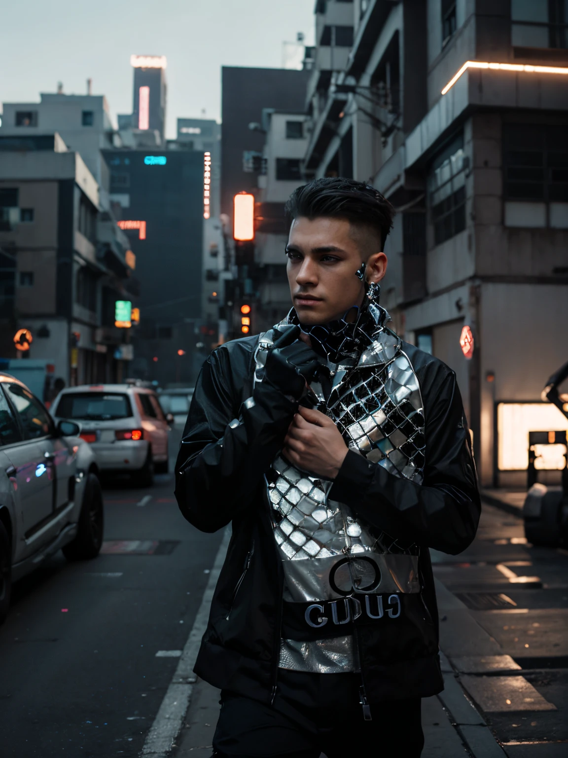 Change background cyber Punk,handsome boy,realistic face,8k,