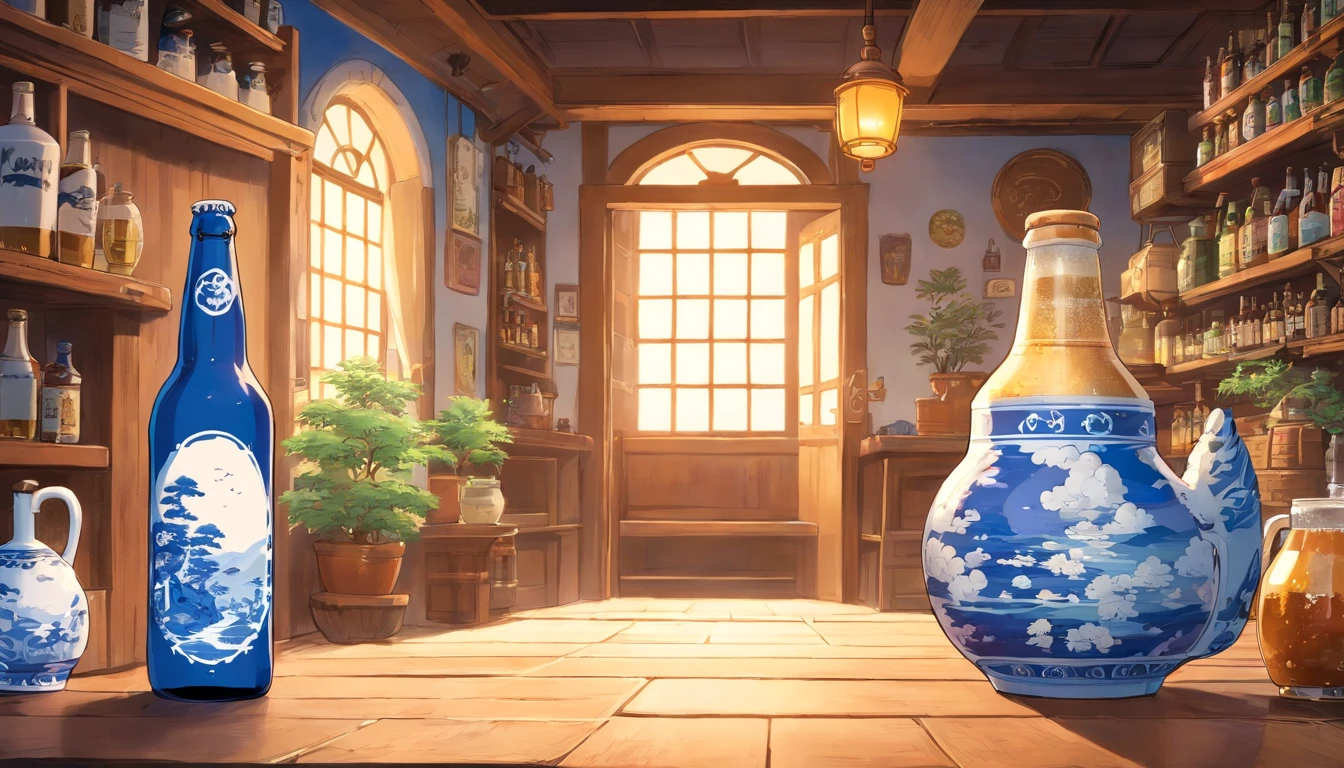 Blue and white porcelain,beer bottle