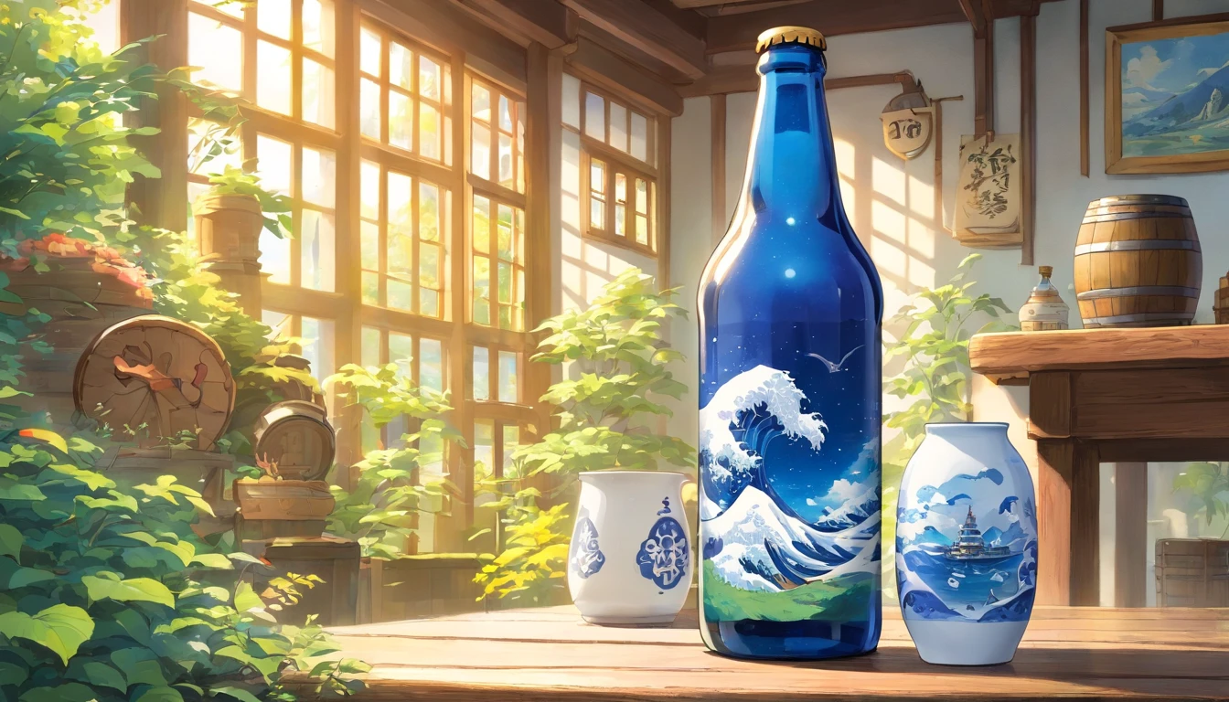 Blue and white porcelain,beer bottle