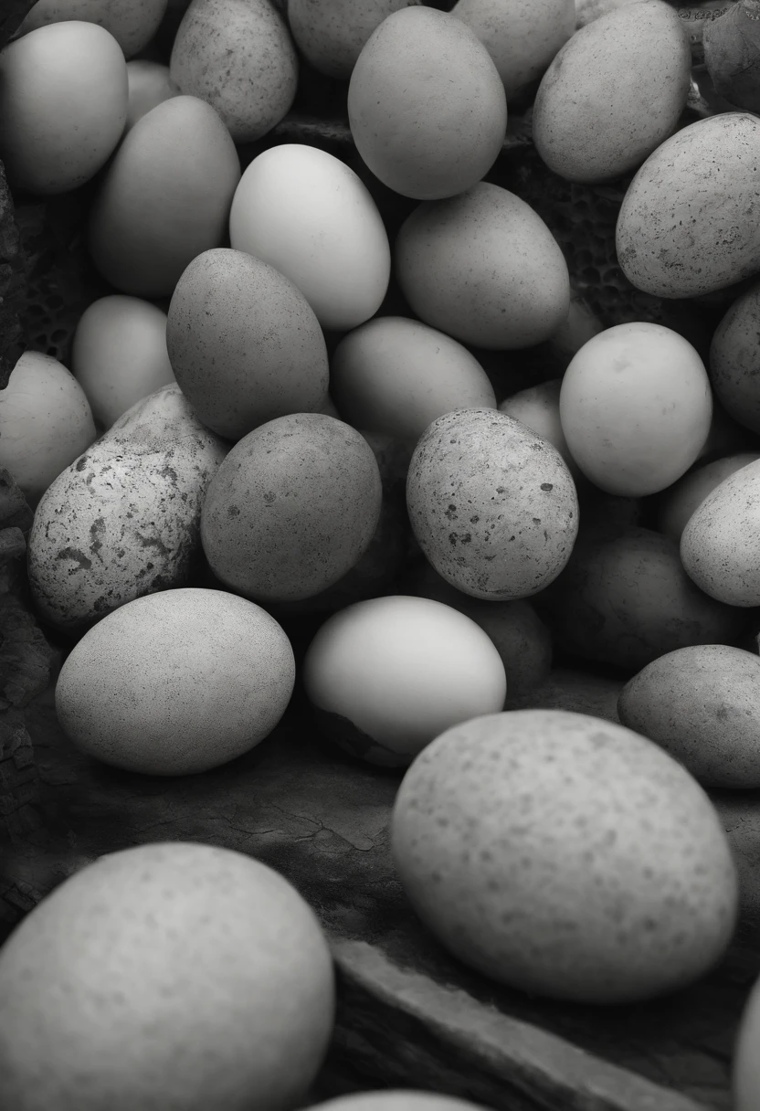 gigantic 2-meter eggs in the style of dystopian fantasies, otherworldly illustrations, desaturated colors, color negative, hyperrealistic animal illustrations, horror academy, spirals, made of fog, men --ar 16:9 --v 5.2