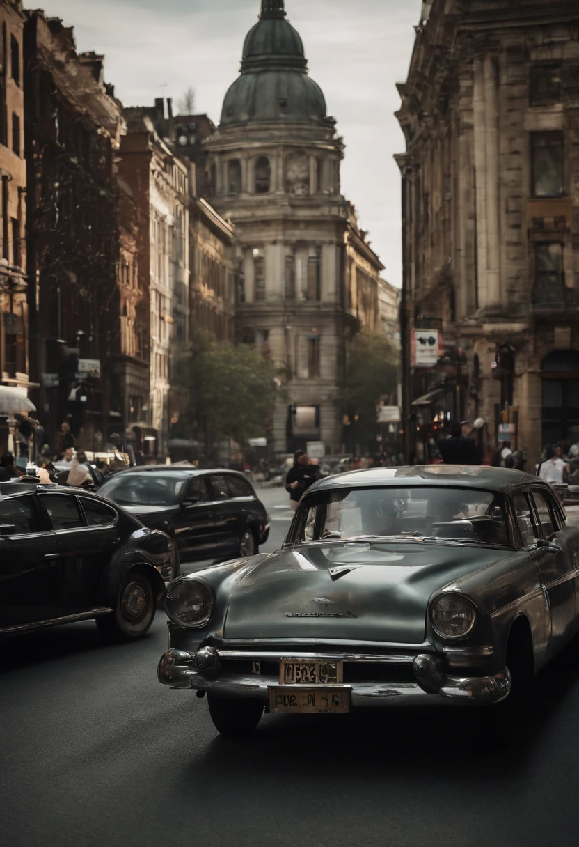 movie set, scene, police officers chasing down a man down the street, street photography, cinematic photography, camera crew visible, professional photography