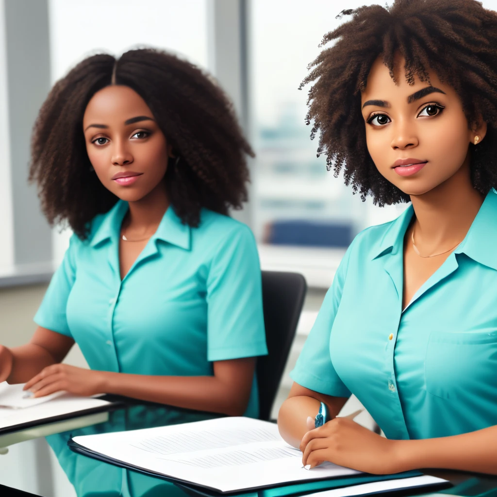 Black women with natural hair and glass working in the legal field