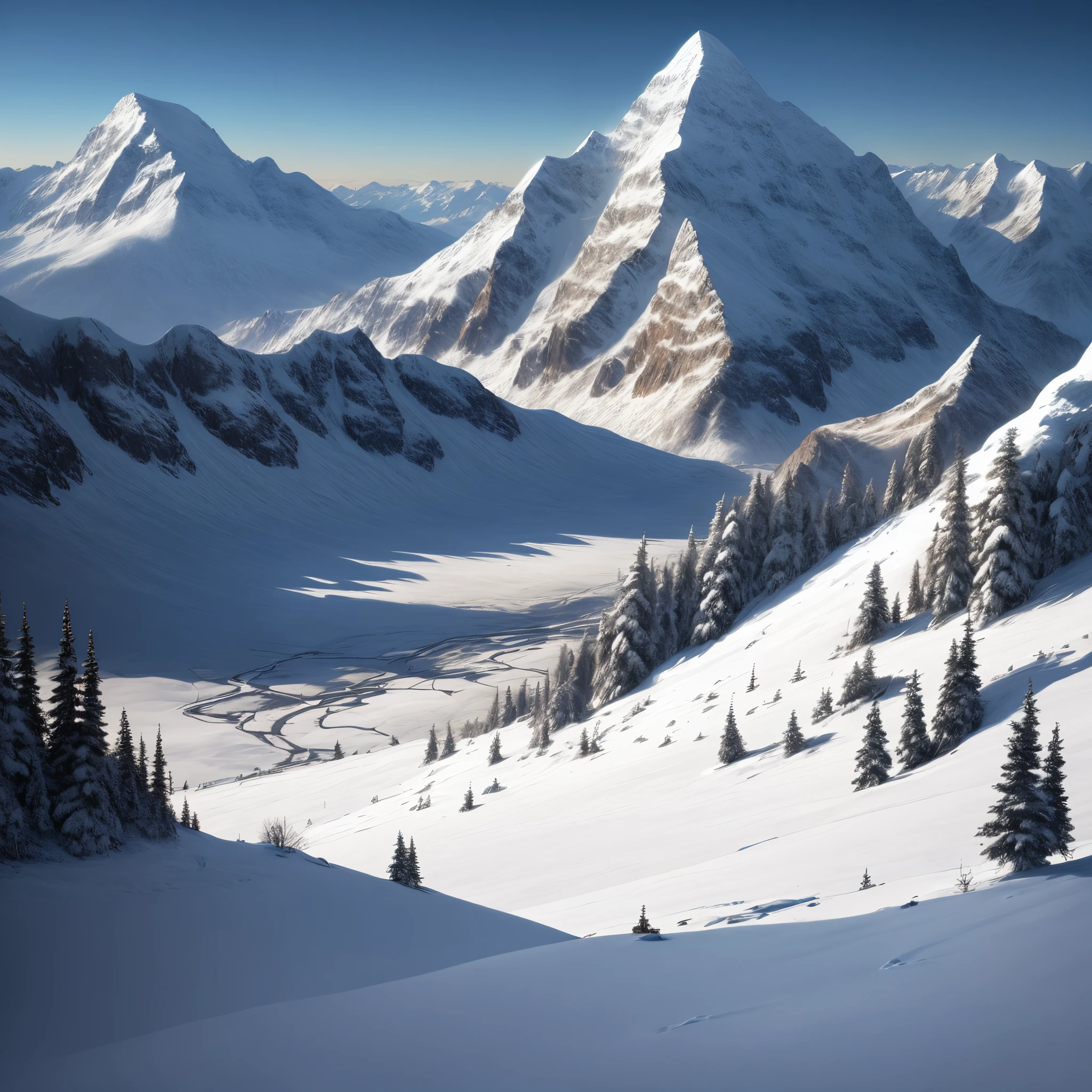 Snowy, Brisk Mountain Landscape