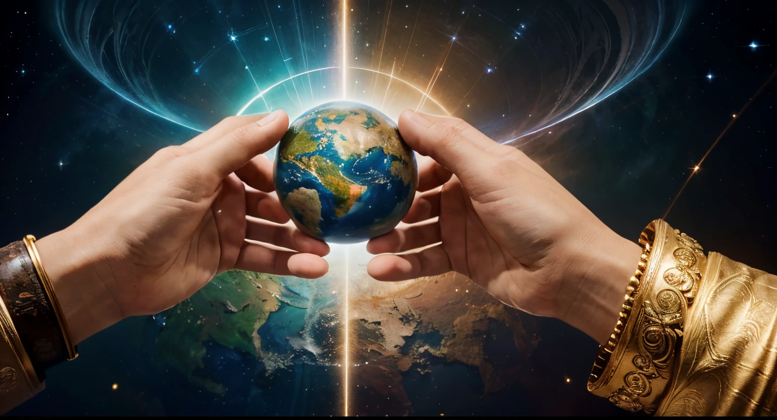 Create a design that highlights the connection between God and the earth. It may involve hands touching to represent communication between the two planes, conveying the idea of a divine connection in the 'Spiritual Universe' channel.