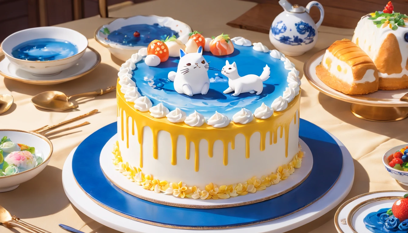 Blue and white porcelain cake