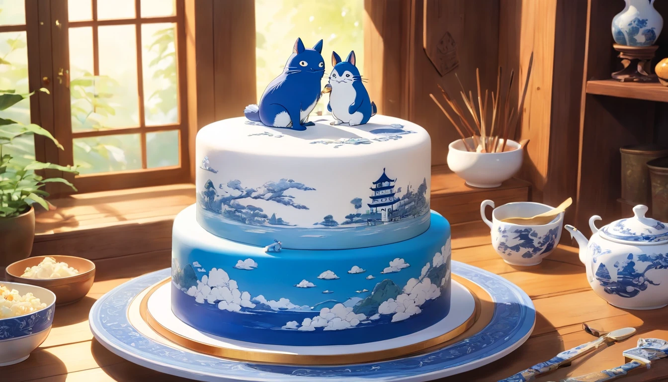 Blue and white porcelain cake