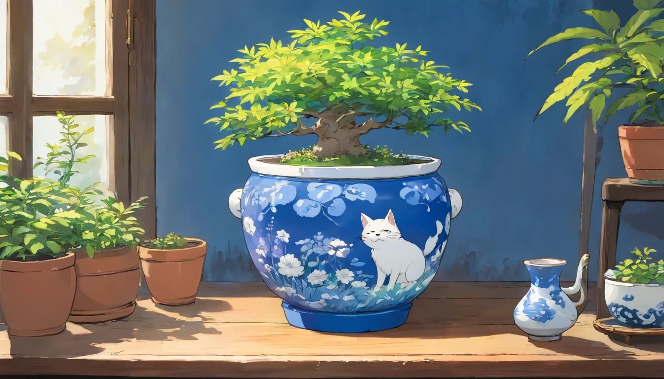Blue and white porcelain flowerpot
