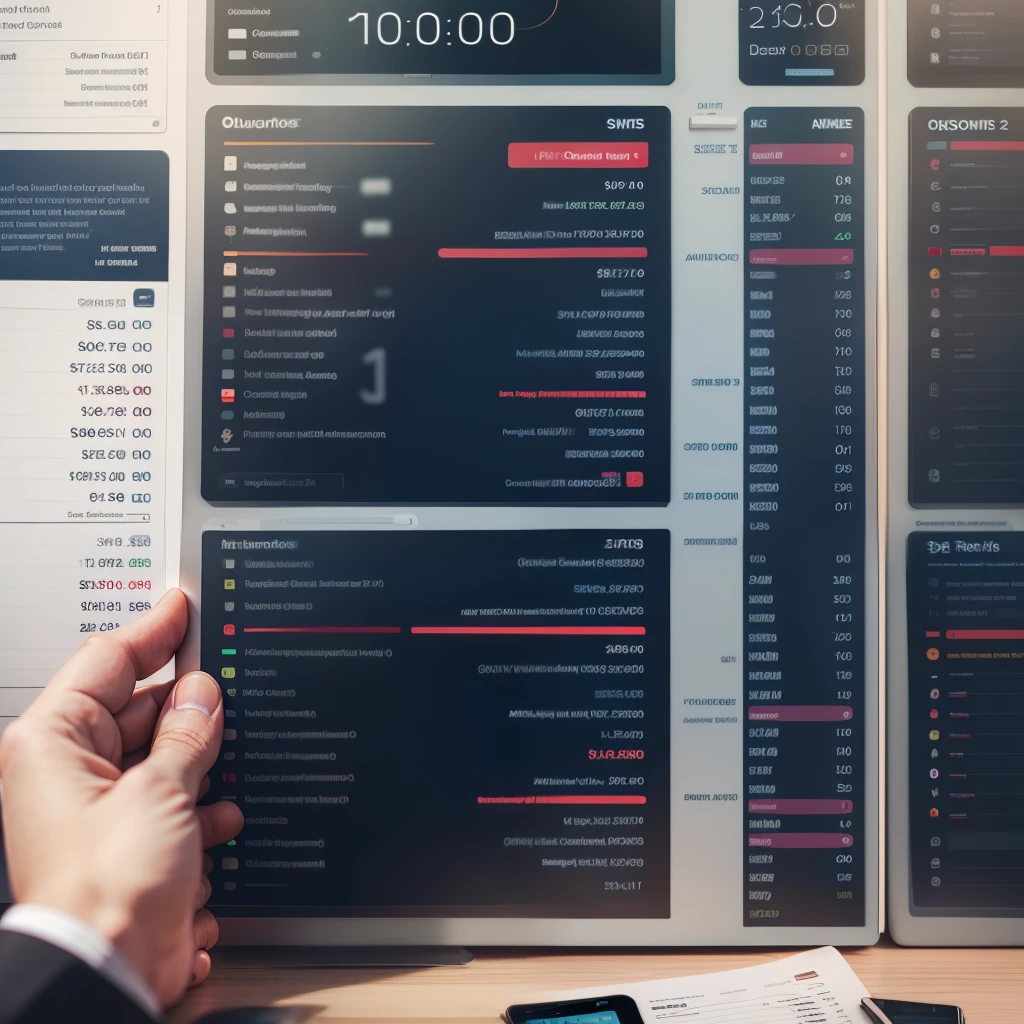 This illustration features a stylish accounting dashboard, suitable for the statement of financial results. Com uma borda simples, the highlighted top of the selected period, providing a clear view of the data range.  The main section of the dashboard is organized into four columns, optimized for easy understanding:  Nomes das Contas:  The first column lists the accounts following the logic of an Income Statement (DRE) Accounting. Saldos Iniciais:  A segunda mostra a coluna dos valores dos saldos iniciais, providing a solid basis for comparative analysis. Movimentos:  The third column highlights the movements, highlighting changes over the period. Saldos Finais:  A quarta coluna apresenta os saldos finais, consolidating information for comprehensive understanding. Each account is represented on a separate line, promoting logic and facilitating the analysis of accounting results. This intuitive design makes the illustration effective in communicating financial information clearly and concisely. --auto --s2