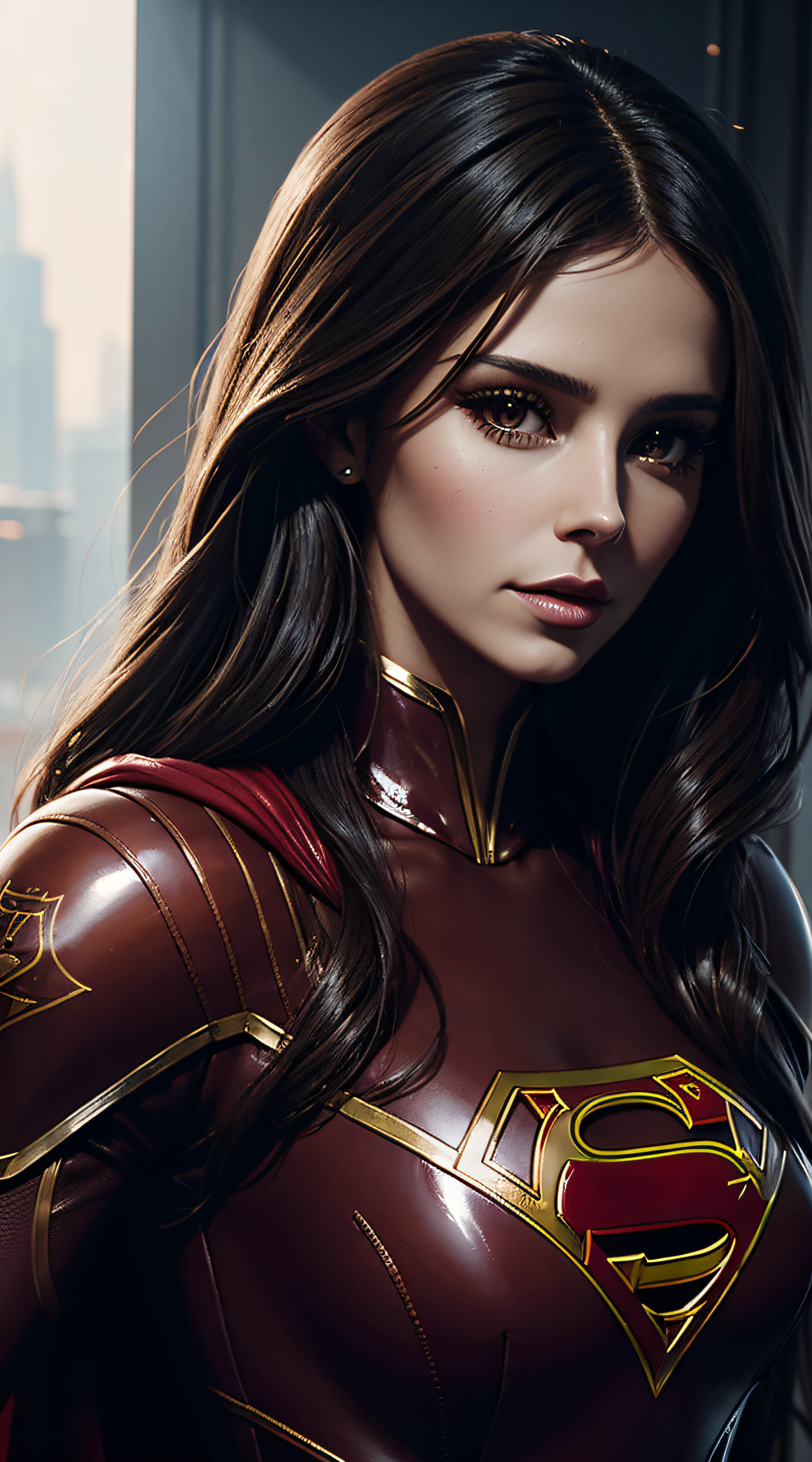 Cheryl Cole, supergirl latex sexy clothes, character portrait, 3 9 9 0 s, long hair, intricate, elegant, highly detailed, digital painting, artstation, concept art, smooth, sharp focus, illustration, art by wlop, charlie bowater and alexandra fomina