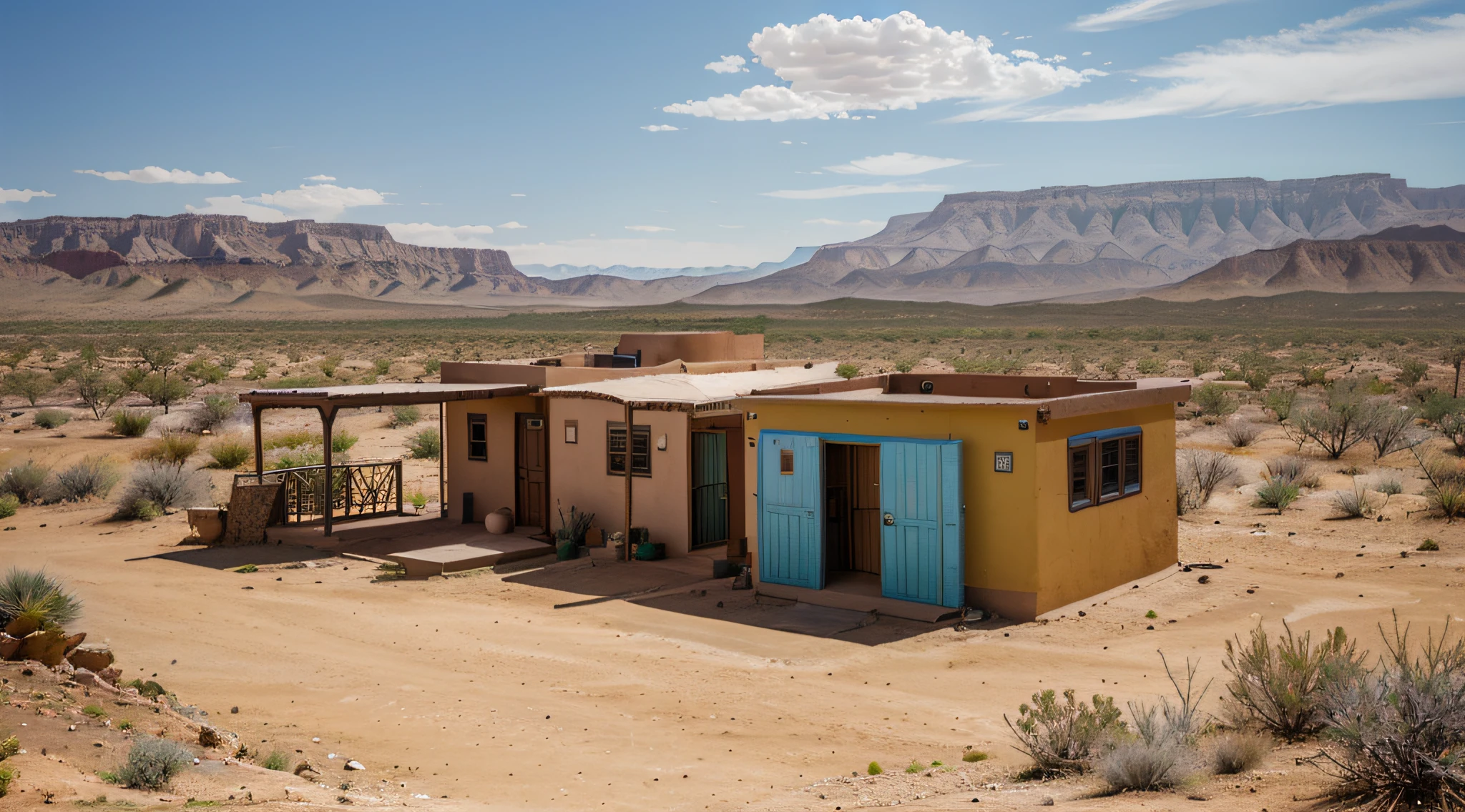 broad desert scenery, northeastern hinterland, foto realista, colorida, casas pobres e simples, sem pessoas