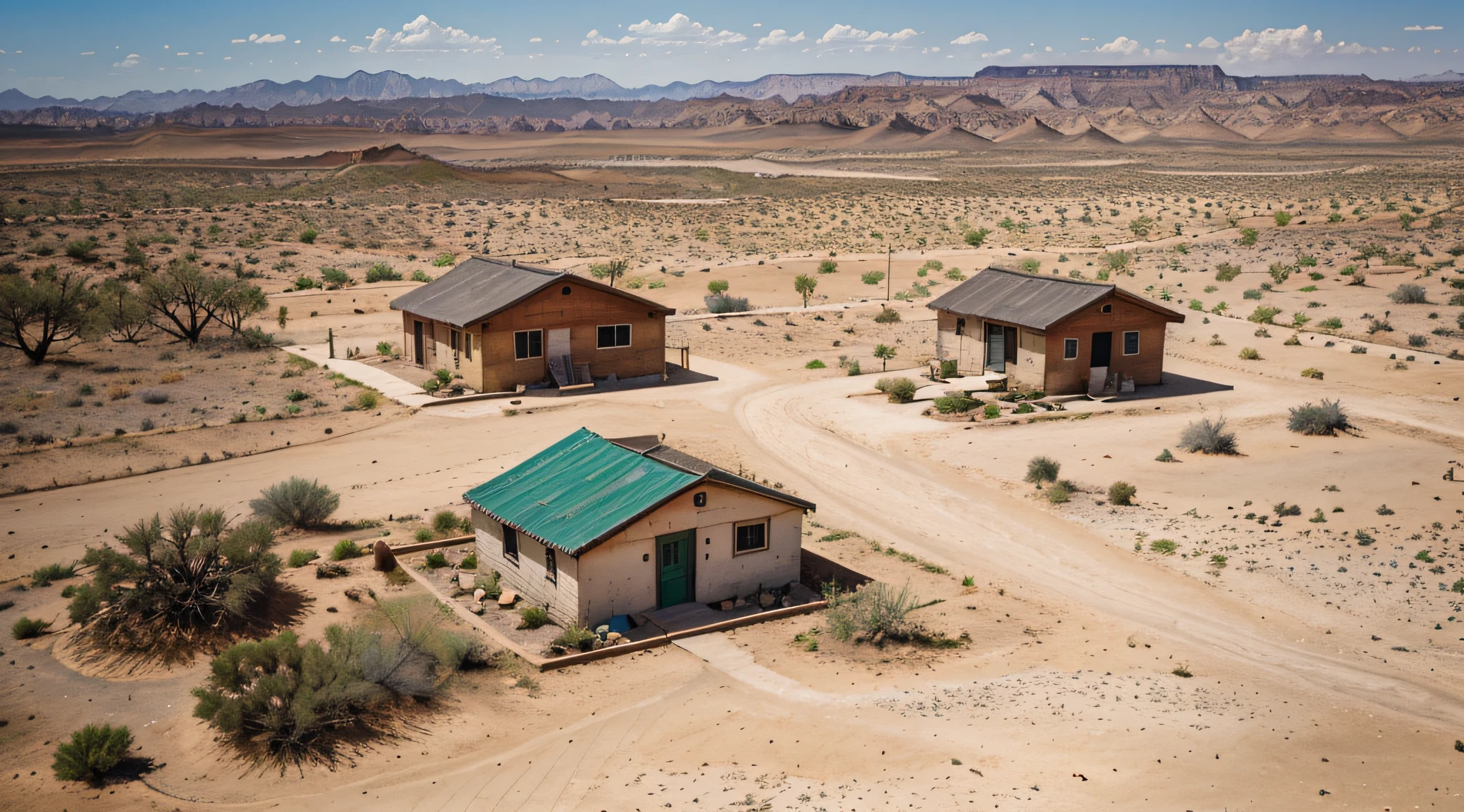 broad desert scenery, northeastern hinterland, foto realista, colorida, casas pobres e simples, sem pessoas