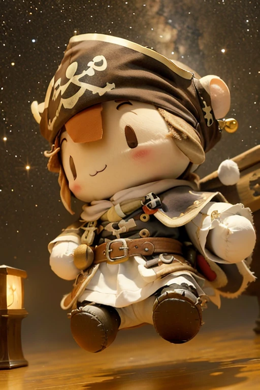 A cute hamster, rpg adventurer clothing, pirate outfit, angle from below, night sky