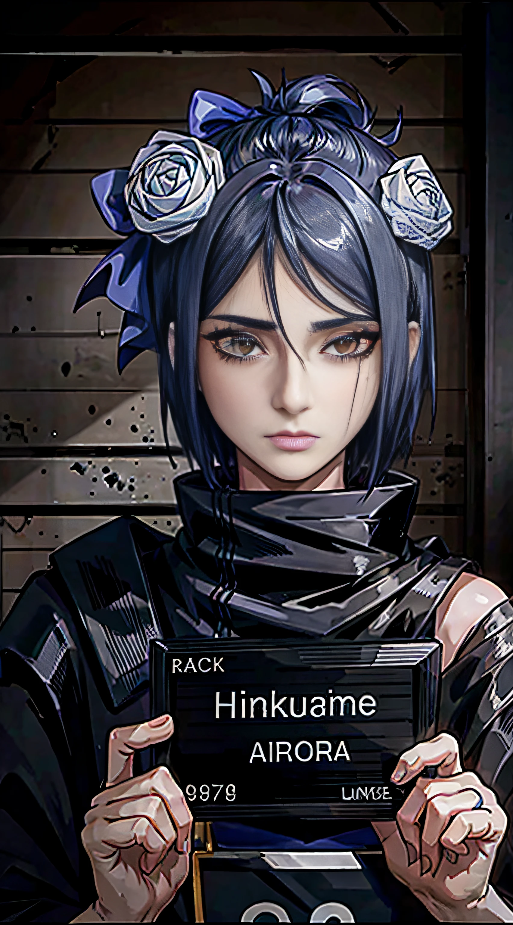 absurderes, (best qualityer), (tmasterpiece), (ultra - detailed: 1.2), (Fotorrealista: 1.1),(Off-the-shoulder attire), (A high resolution), 1girll,(injury:1.1),blue hairs,short detailed hair,Black robe(bloods:1.1), Xiaonan \(Naruto\), Akatsuki motif, Perforated Rabret, (Paper:1.2), Ripples, twirl, Rainbow art,