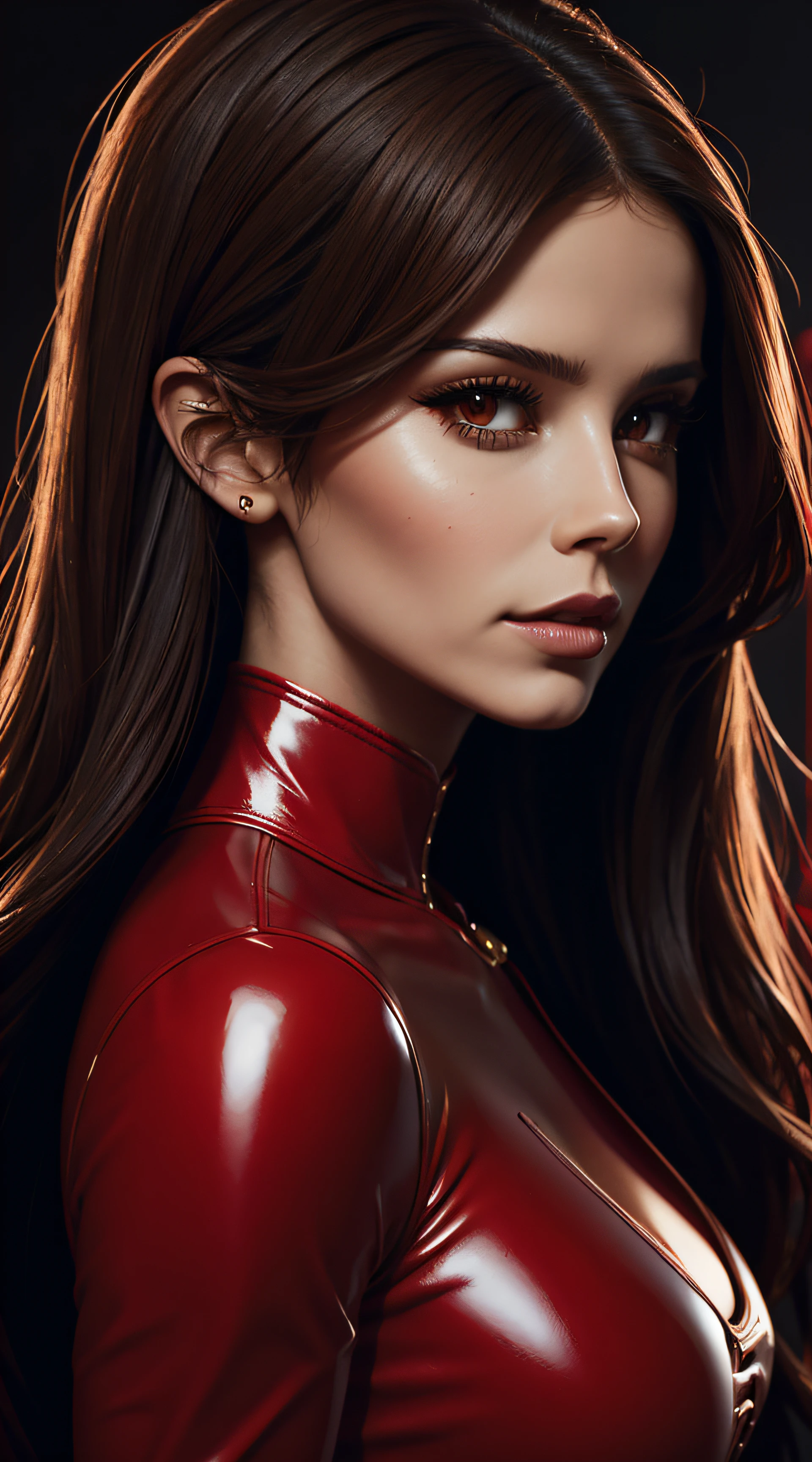 Cheryl Cole, red latex sexy clothes, character portrait, 3 9 9 0 s, long hair, intricate, elegant, highly detailed, digital painting, artstation, concept art, smooth, sharp focus, illustration, art by wlop, charlie bowater and alexandra fomina
