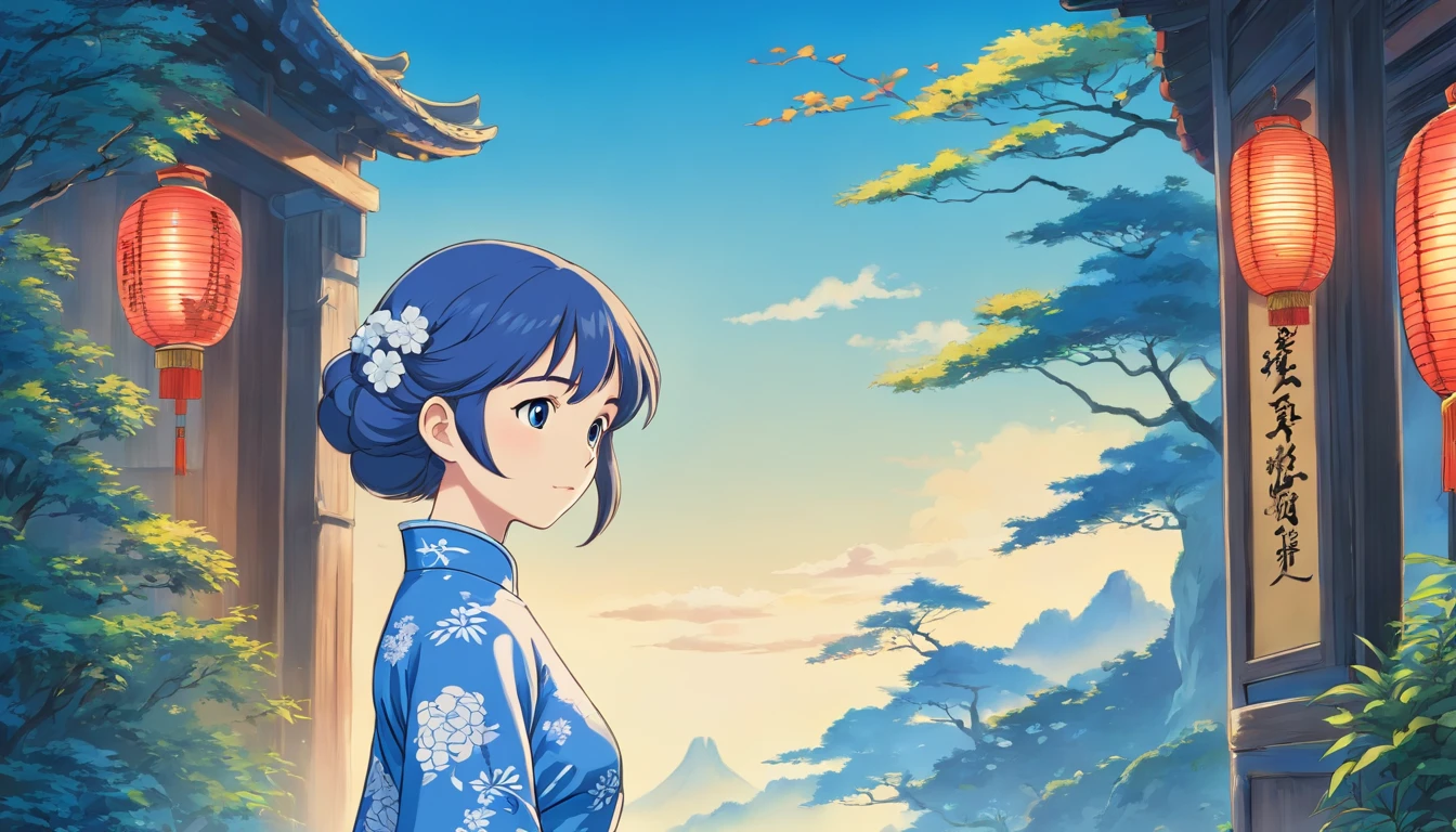 Blue and white porcelain cheongsam