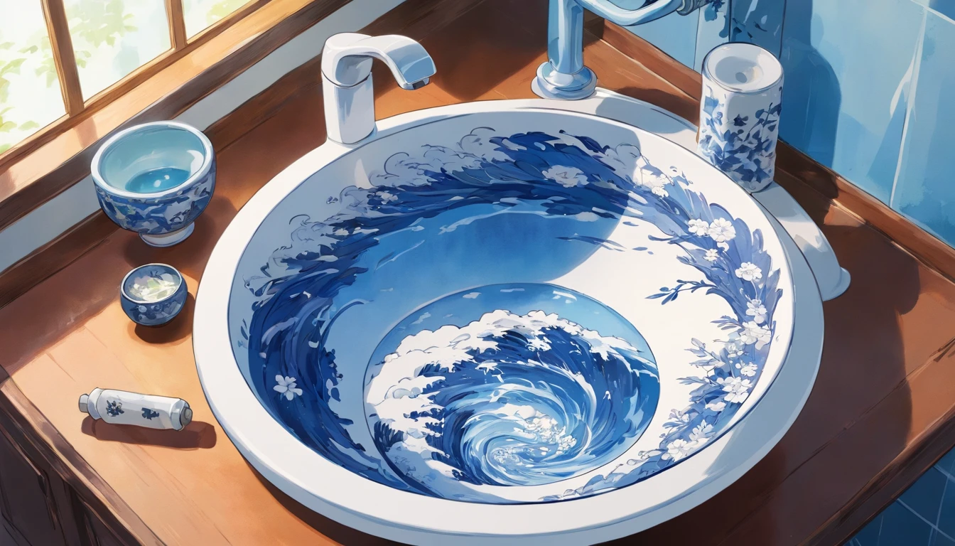 Blue and white porcelain washbasin