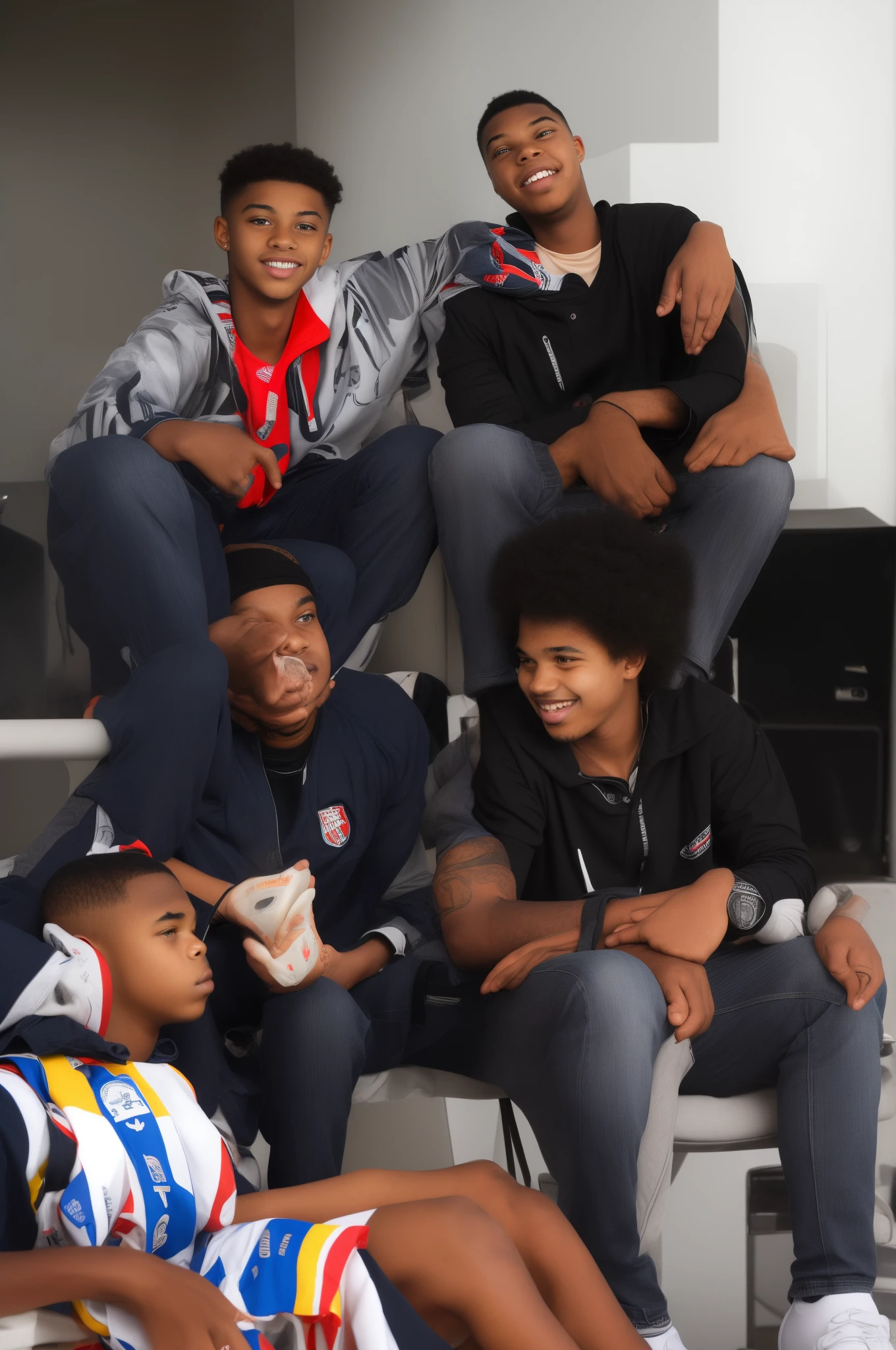 two mulatto and black agers sitting on the chair waiting for the Benfica game