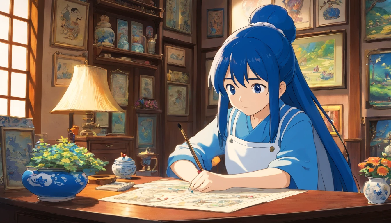 Blue and white porcelain desk
