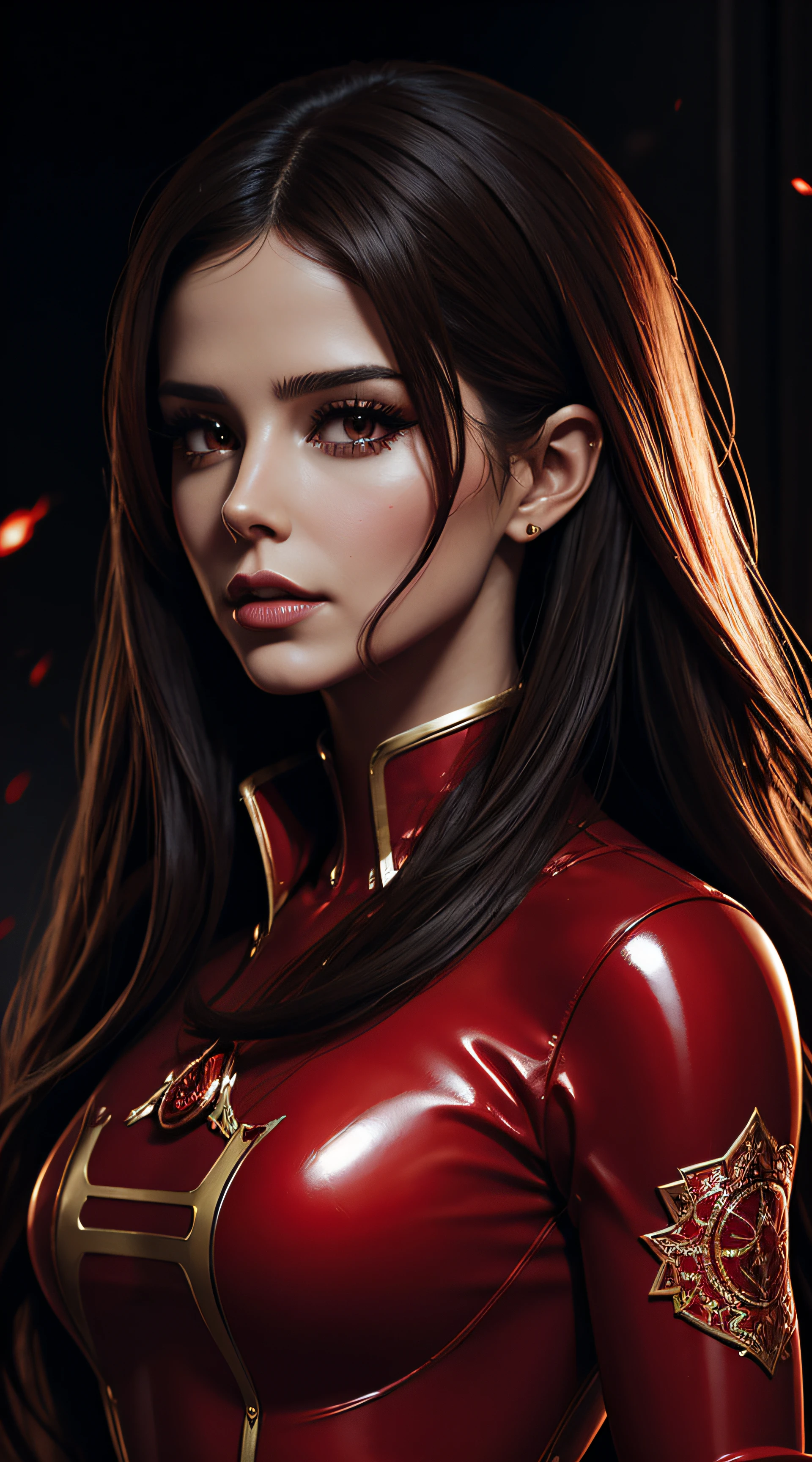 Cheryl Cole, red latex sexy clothes, character portrait, 3 9 9 0 s, long hair, intricate, elegant, highly detailed, digital painting, artstation, concept art, smooth, sharp focus, illustration, art by wlop, charlie bowater and alexandra fomina