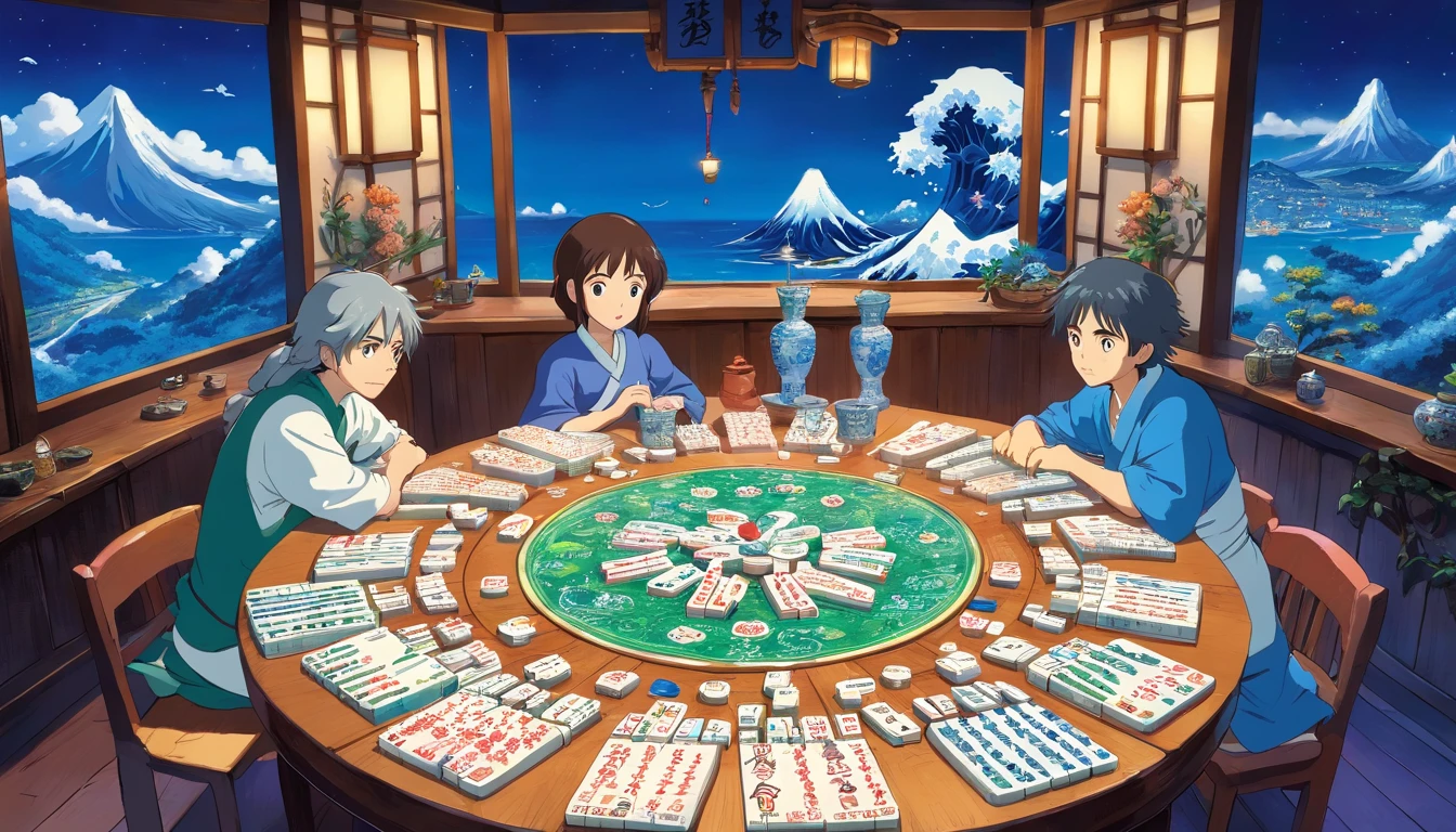 Blue and white porcelain mahjong table