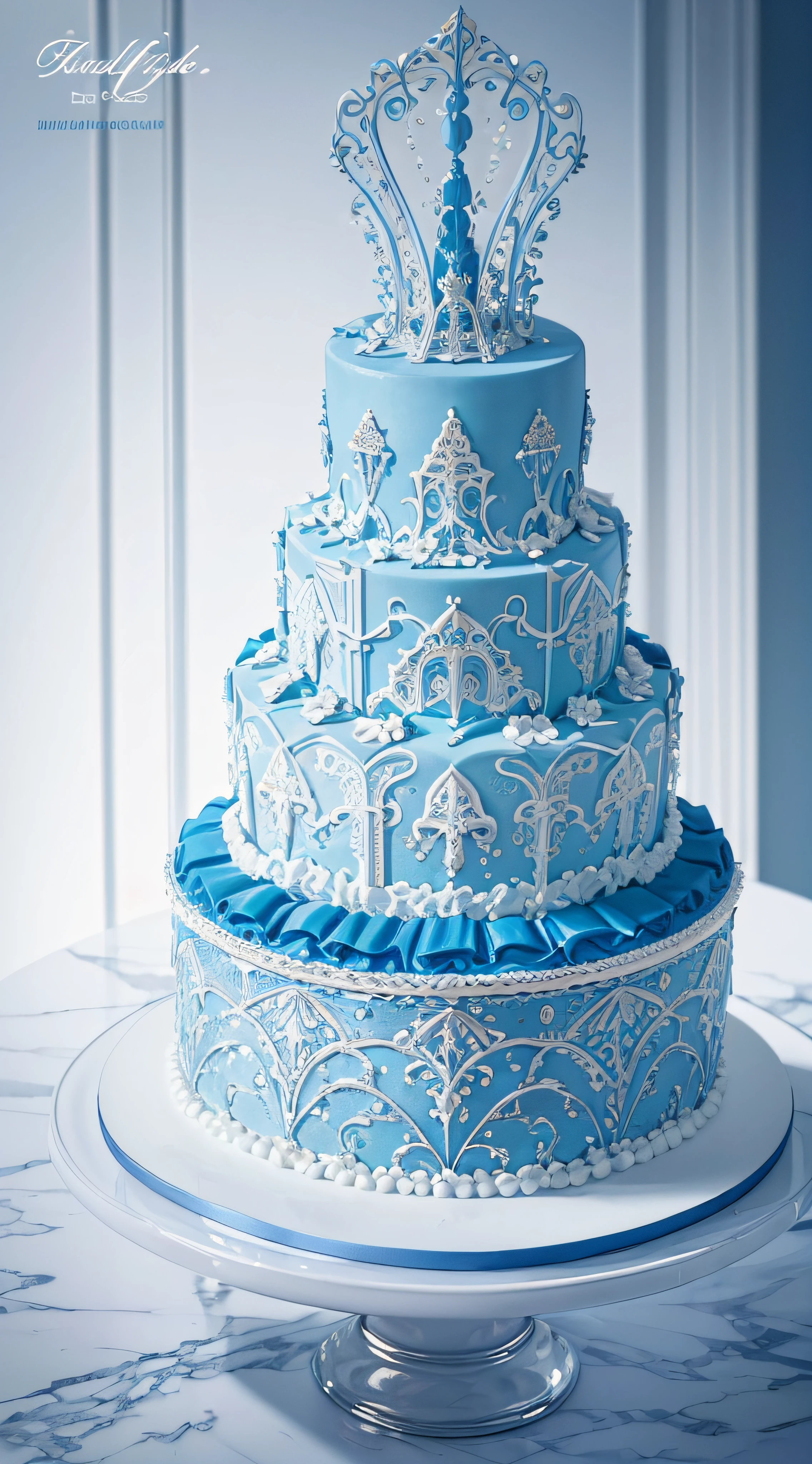 (Best quality,4K,8K,A high resolution,tmasterpiece:1.2),ultra - detailed,(actual,realistically,realistically:1.37),(Luxury architectural hollow cake),Beautifully decorated empty cake,Surreal and impressive creation,Impressive and intricate cake designs,Building complex cake,Exaggerated cake design,Delicate cake,The attention to detail,Luxurious and surreal cake designs,Stunning and detailed cake,Stunning and intricate cake decorations,Luxurious and intricate cake designs,great cake,The details are complicated,Eye-catching Cakes Impressive and intricate paper cut cake masterpieces,((Light blue-white tones)),(Cake with many decorated minifigures)