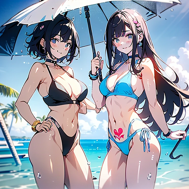 2meninas,seios extremamente grandes,Molhe-se,Competitive Sleeveless Swimsuit,Nu com coxas,Umbigo nu,High fork swimsuit,Tattoo of a heart on the abdomen