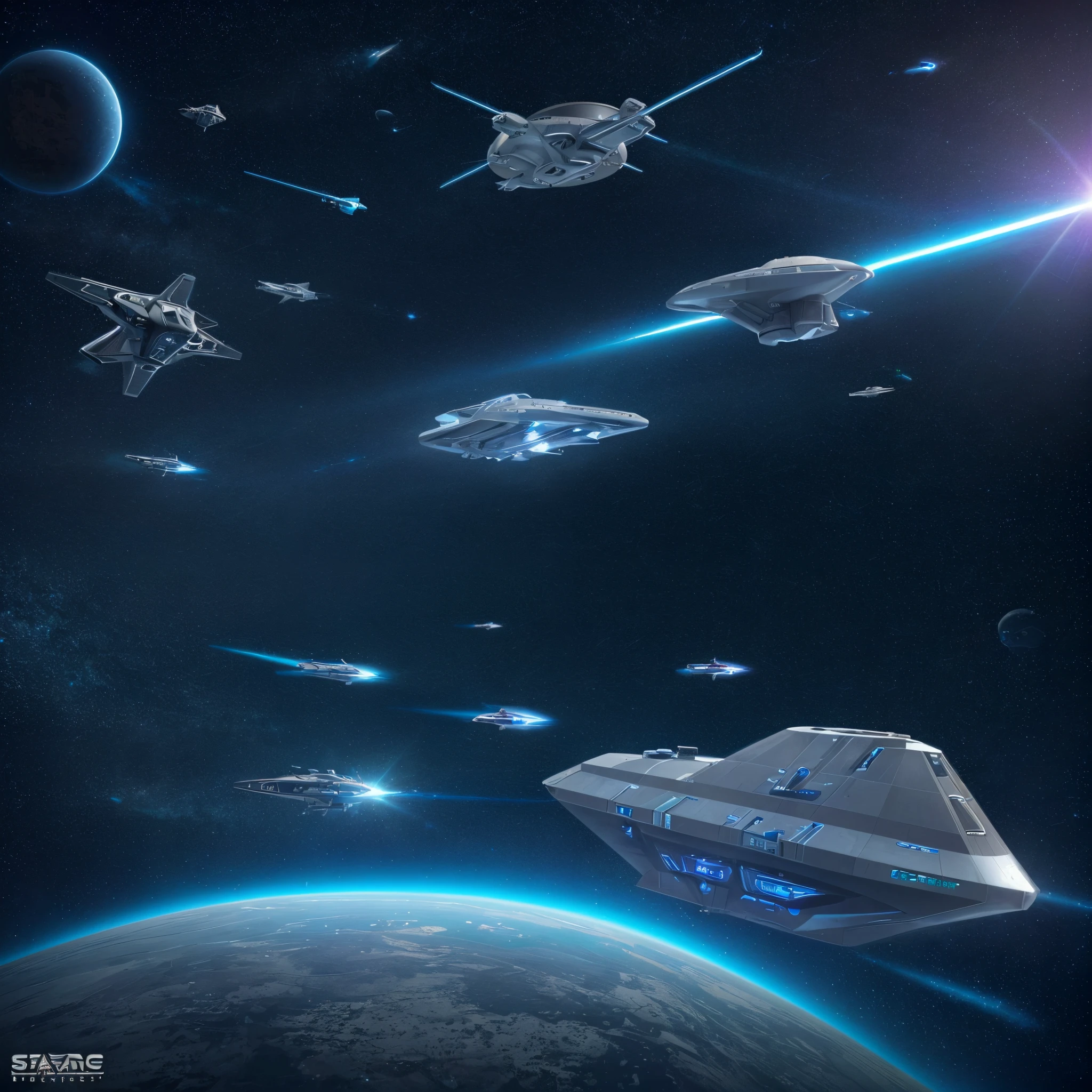 a space ship, starship, science-fiction, space attack aircraft, sci-fi cruiser, dreadnought from space, space interceptor flight, future starship, in orbit of the planet, shooting spaceship, fantastic film, asteroids, Stars