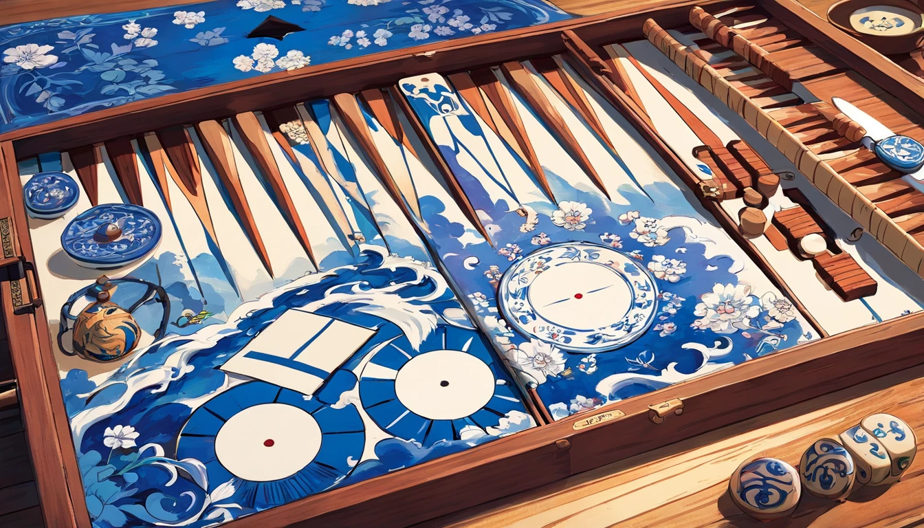 Blue and white porcelain backgammon