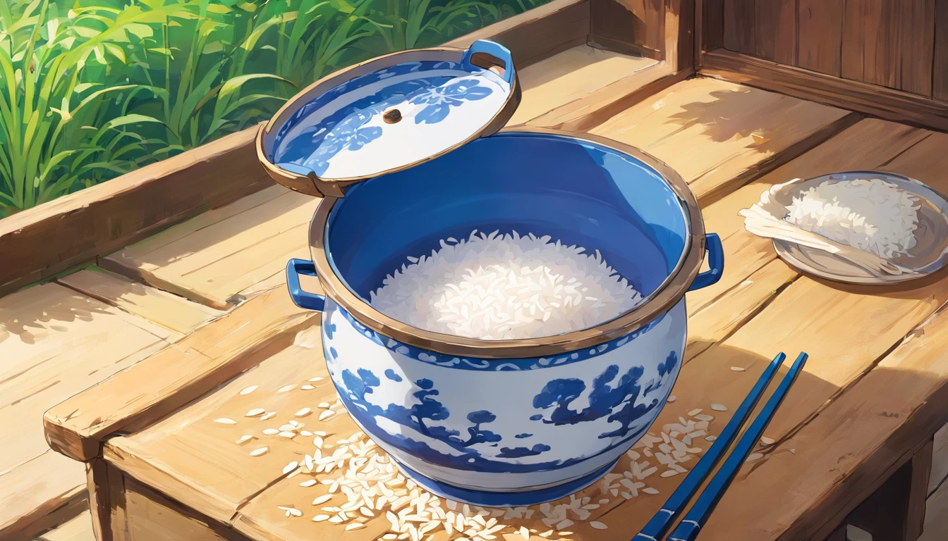 Blue and white porcelain rice bucket