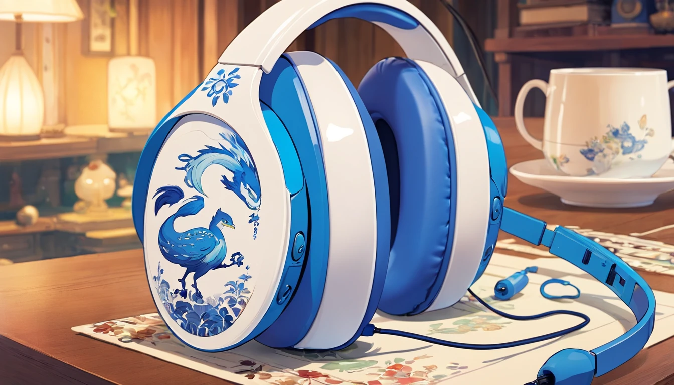 Blue and white porcelain headphones