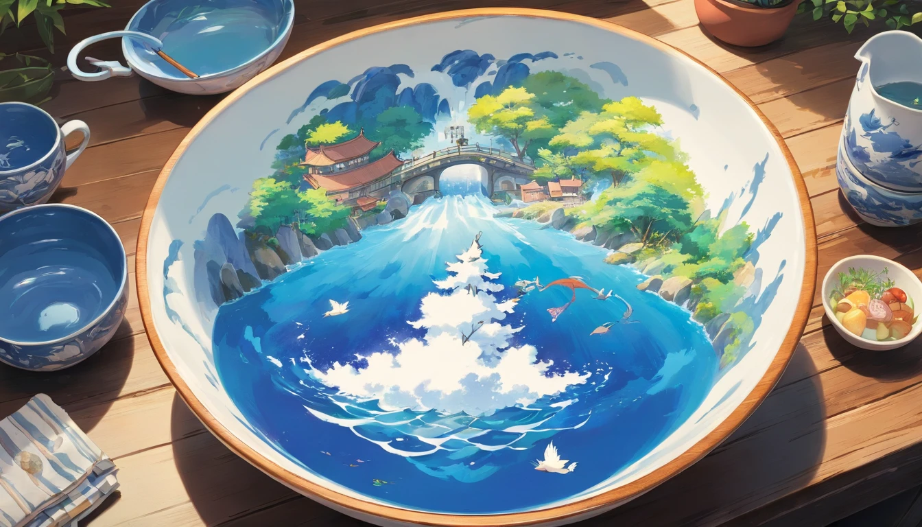 Blue and white porcelain plastic basin