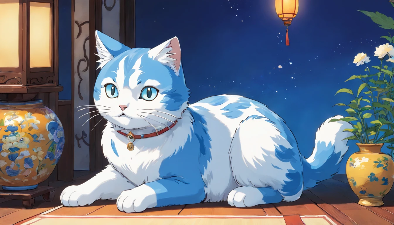 Blue and white porcelain cat