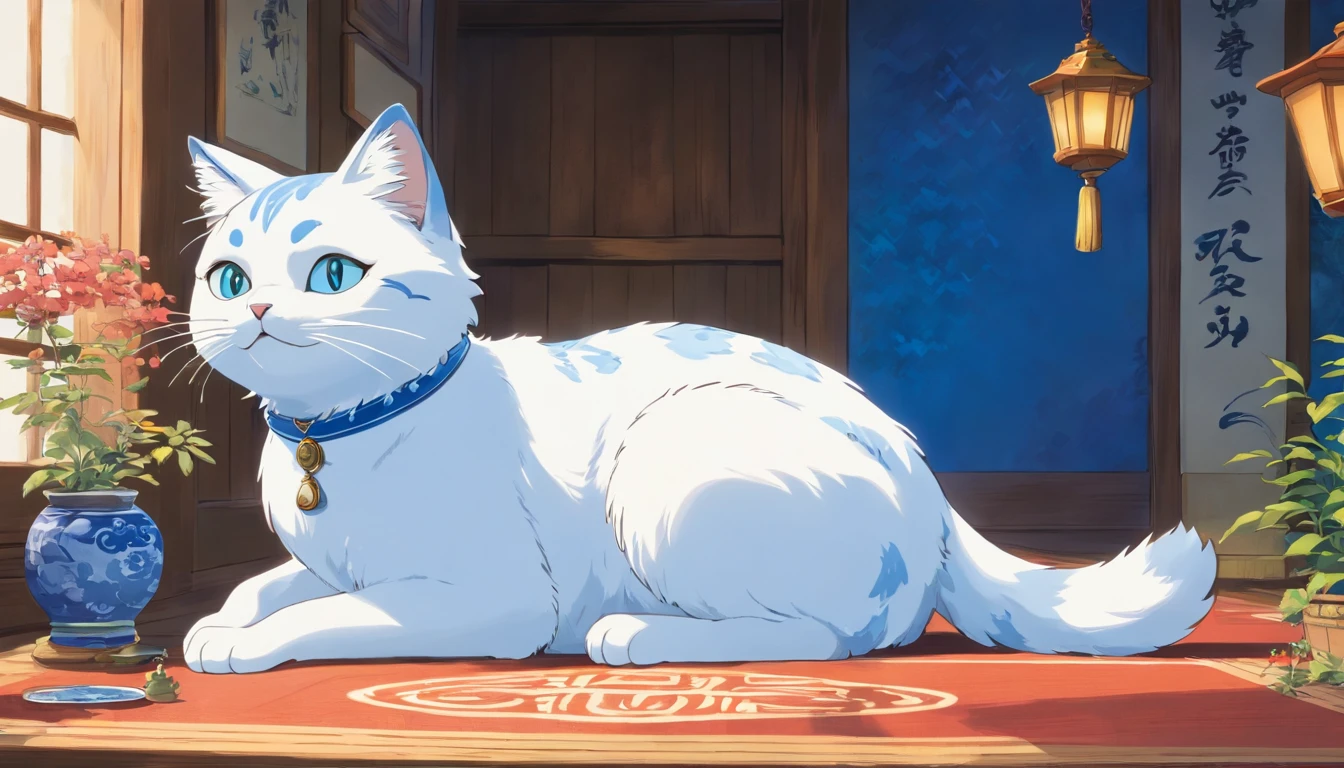 Blue and white porcelain cat
