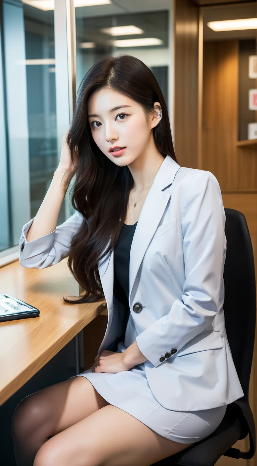 Alafeld asian woman posing in small suit in office building, gorgeous young korean woman, beautiful korean woman, beautiful young korean woman, korean girl, sexy girl, beautiful asian girl, gorgeous chinese model, asian girl with long hair, beautiful girl model, korean woman, sunny and slim girl model photo, beautiful asian woman, black konishi, office building