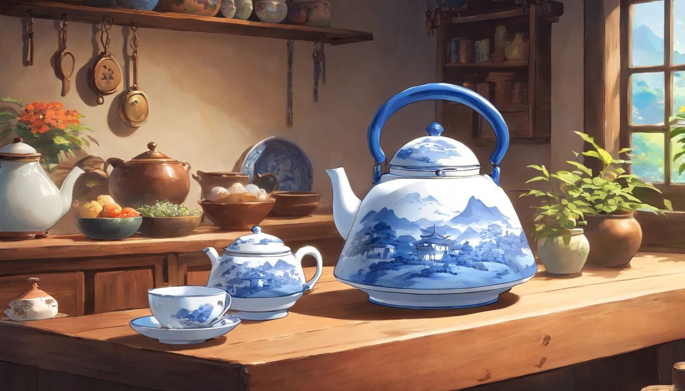Blue and white porcelain kettle