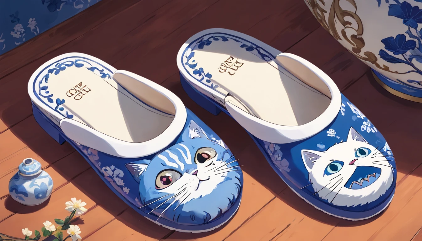 Blue and white porcelain slippers